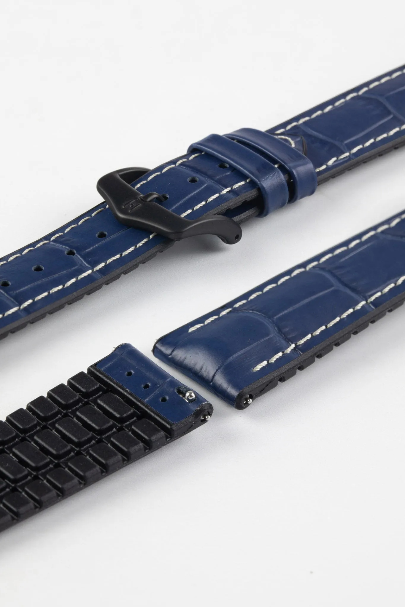 Hirsch GEORGE Alligator Printed Performance Blue Watch Strap