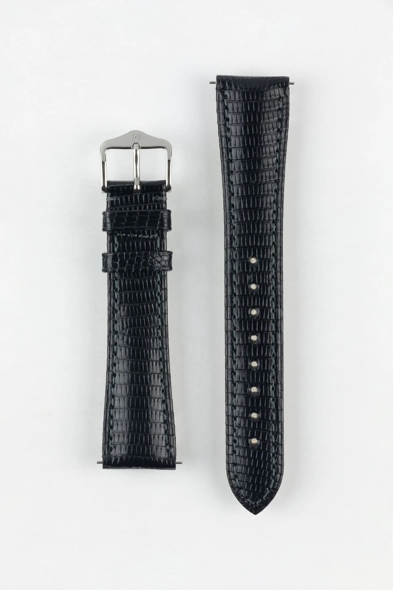 Hirsch LONDON Lizard Leather Watch Strap in BLACK