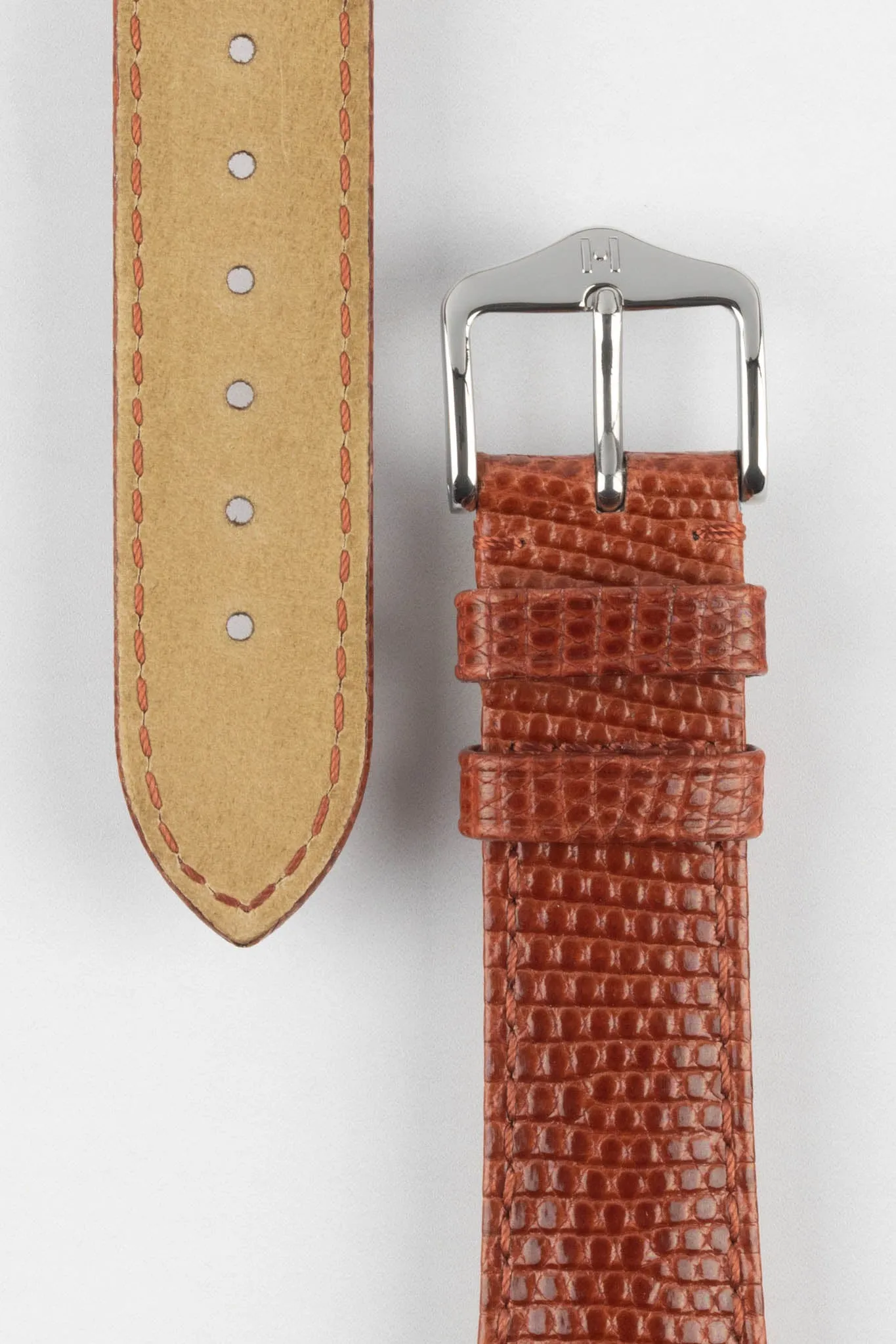 Hirsch LONDON Lizard Leather Watch Strap in GOLD BROWN