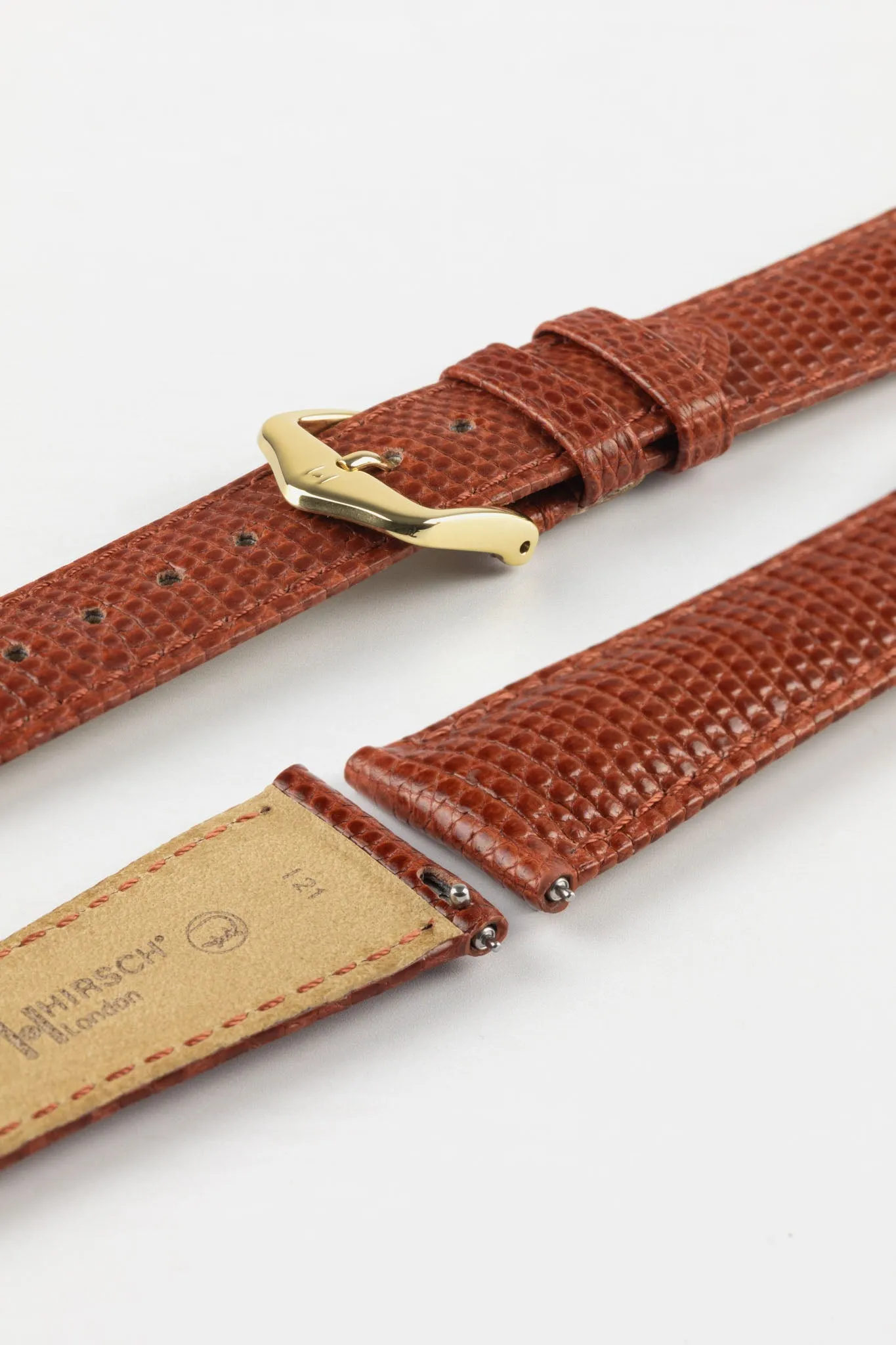 Hirsch LONDON Lizard Leather Watch Strap in GOLD BROWN
