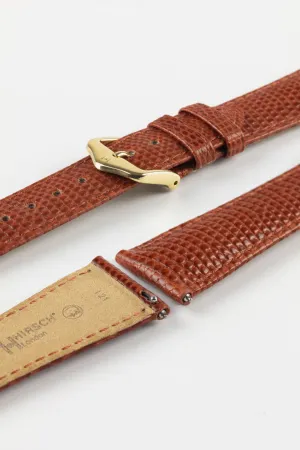 Hirsch LONDON Lizard Leather Watch Strap in GOLD BROWN