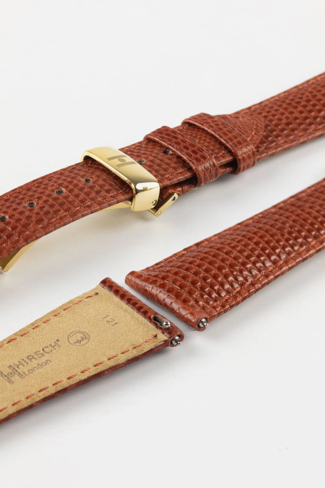 Hirsch LONDON Lizard Leather Watch Strap in GOLD BROWN