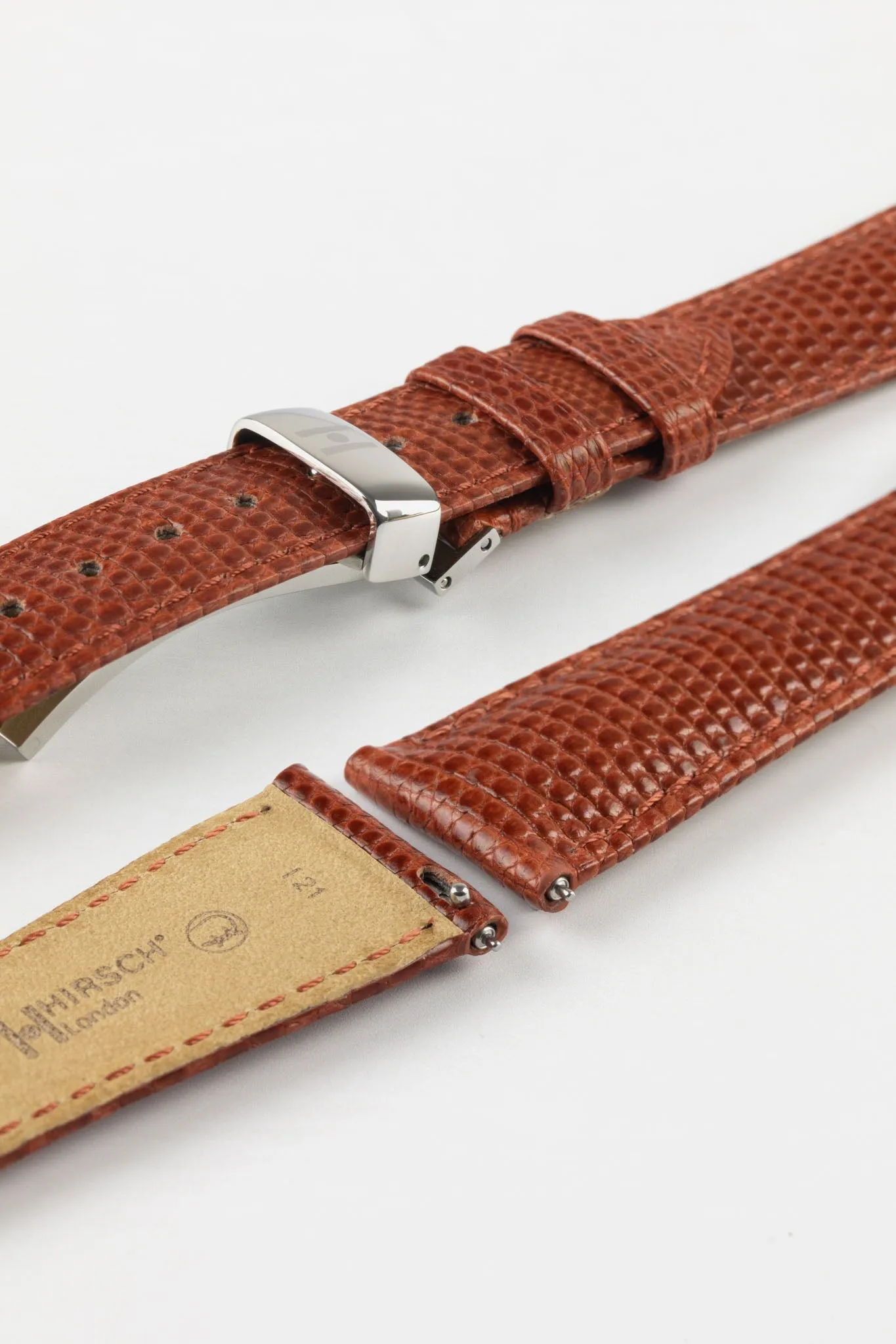 Hirsch LONDON Lizard Leather Watch Strap in GOLD BROWN