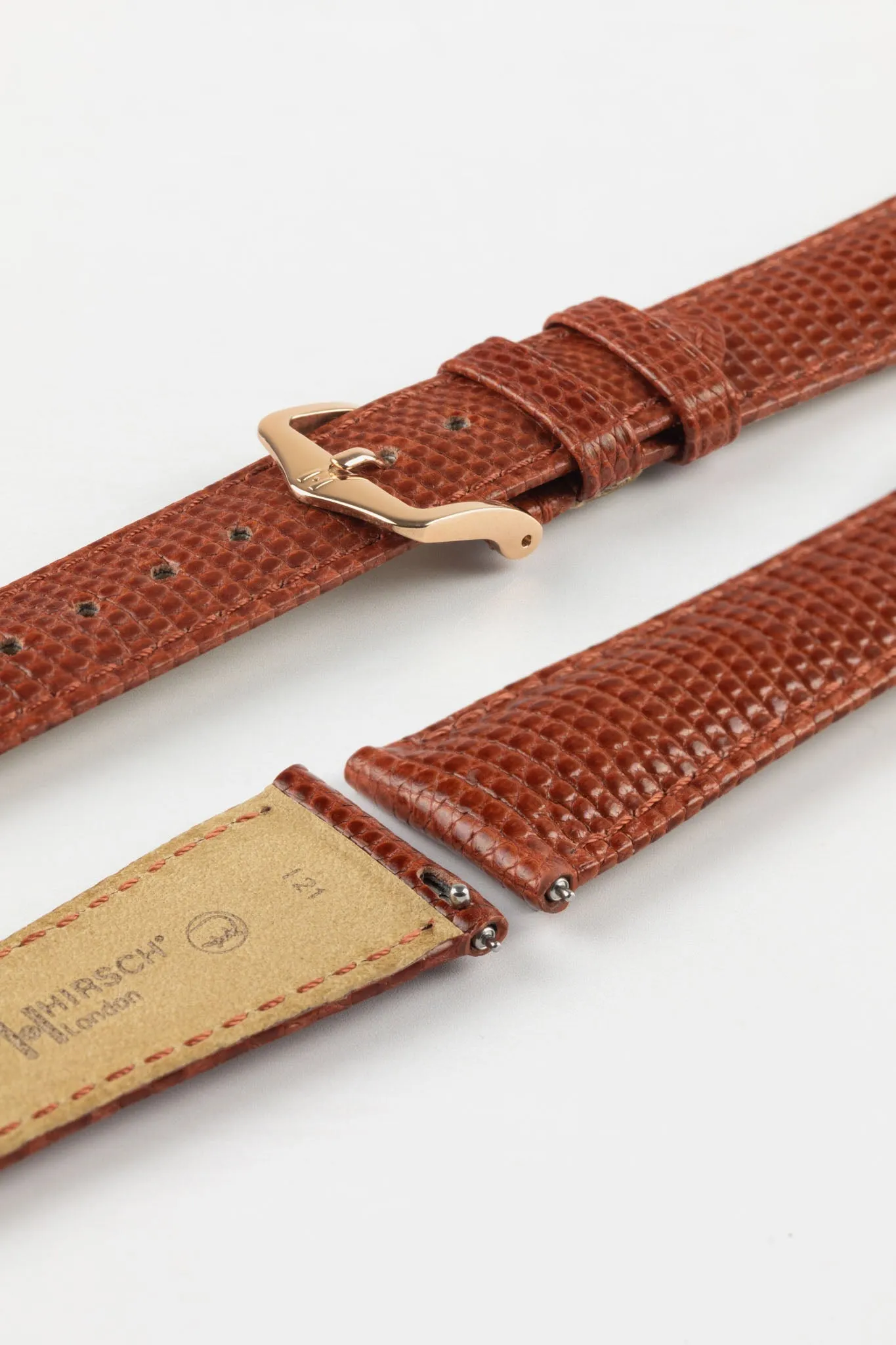 Hirsch LONDON Lizard Leather Watch Strap in GOLD BROWN