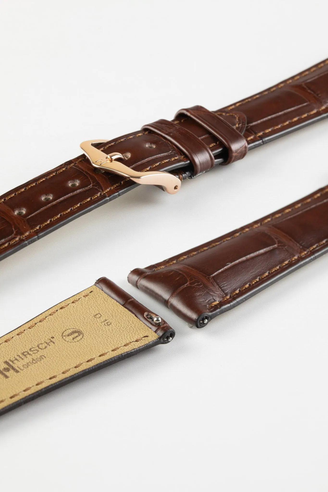 Hirsch LONDON Matt Alligator Leather Quick-Release Watch Strap in BROWN