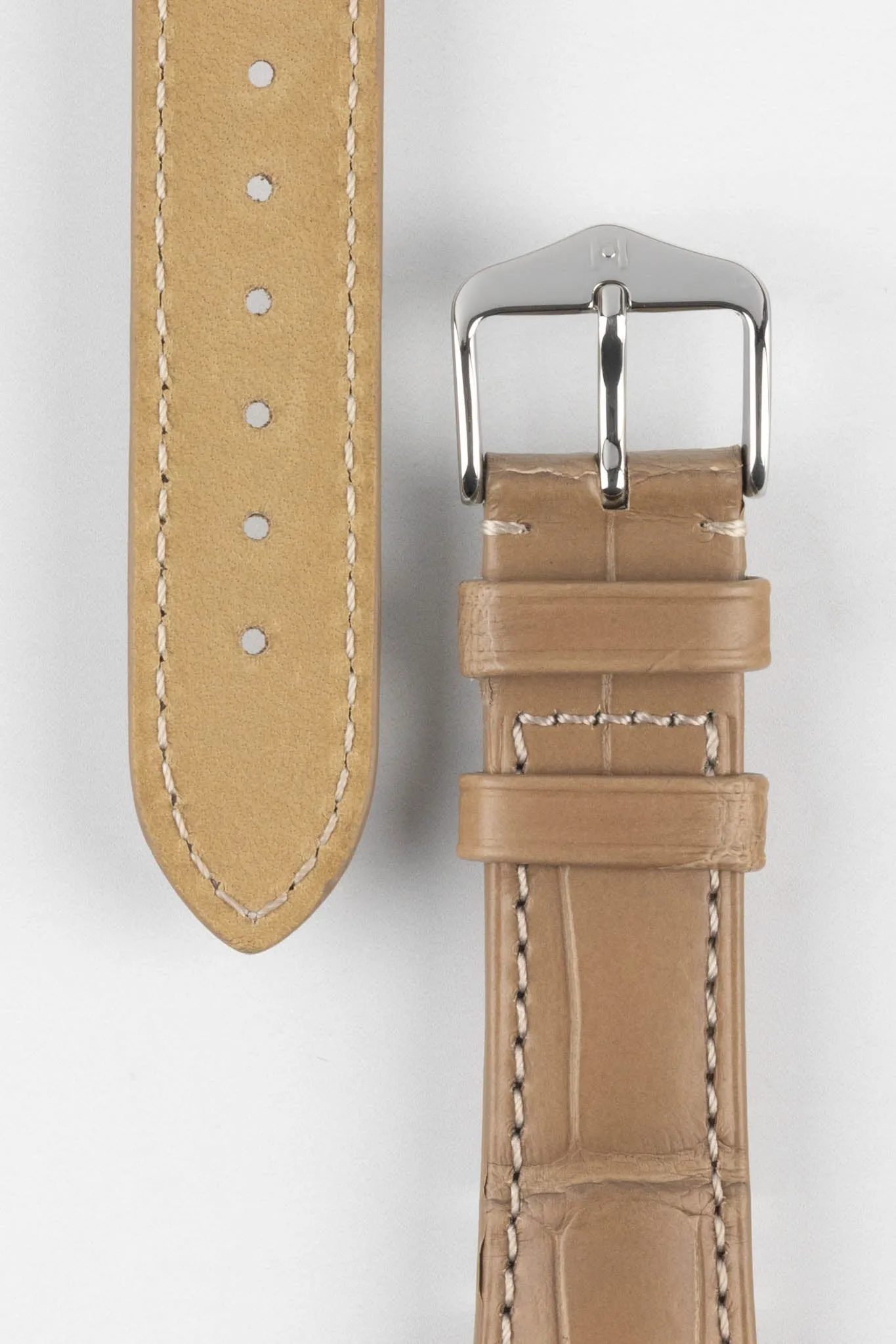 Hirsch LONDON Matt Alligator Leather Watch Strap in BEIGE