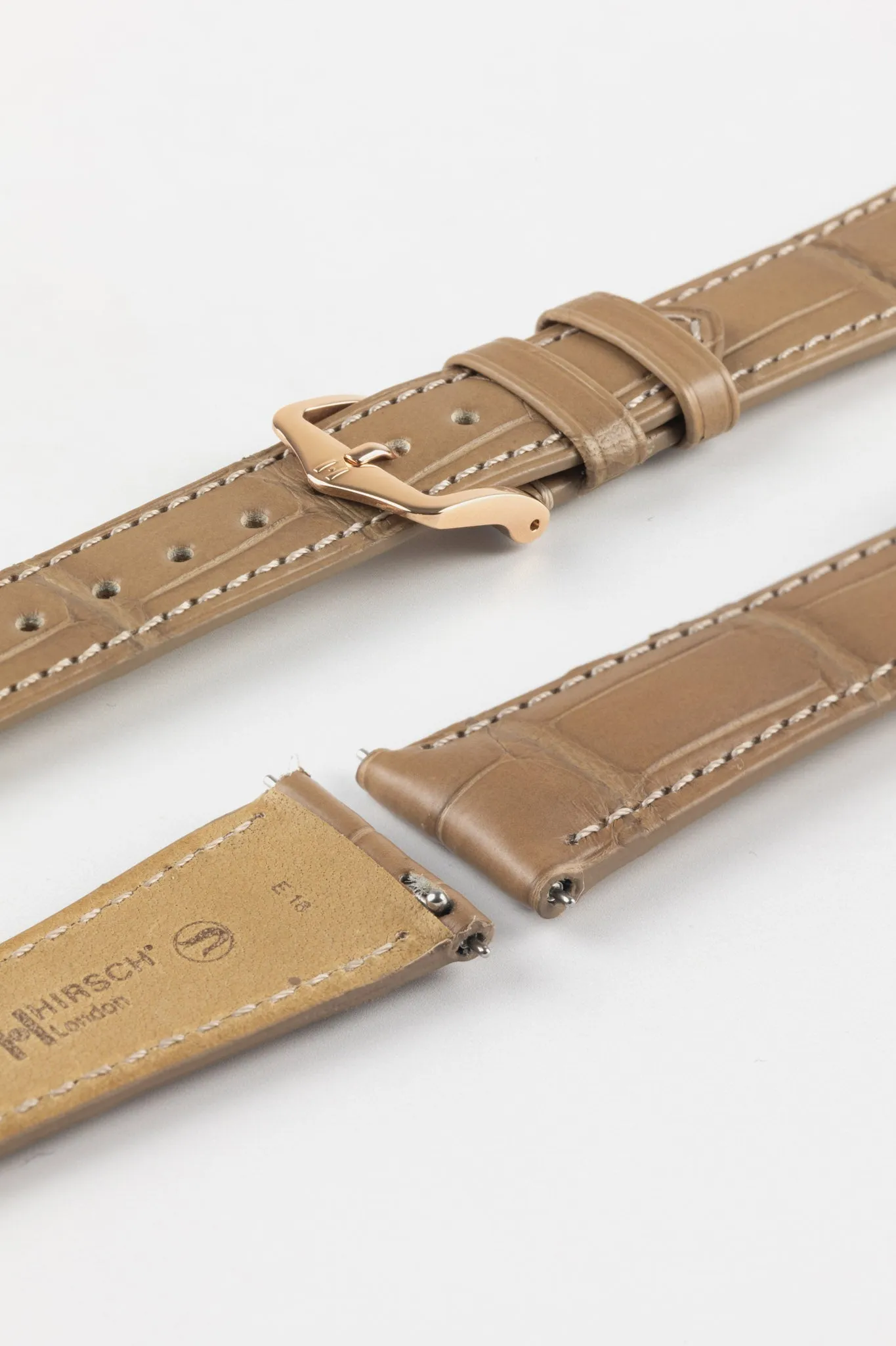 Hirsch LONDON Matt Alligator Leather Watch Strap in BEIGE
