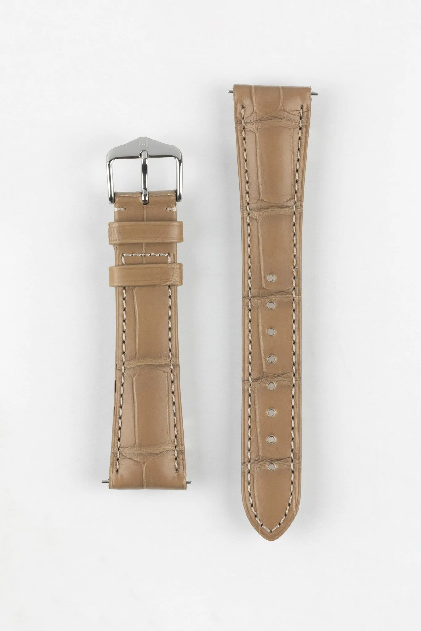 Hirsch LONDON Matt Alligator Leather Watch Strap in BEIGE