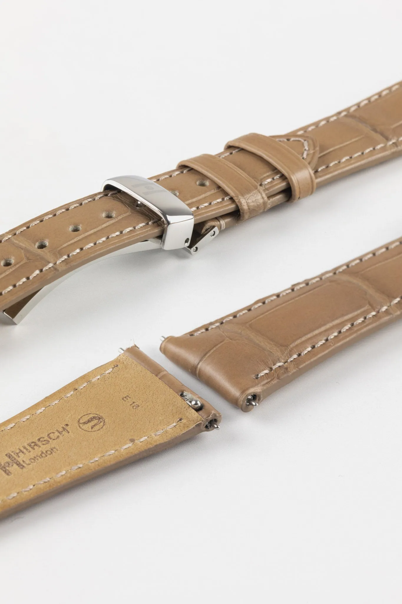 Hirsch LONDON Matt Alligator Leather Watch Strap in BEIGE