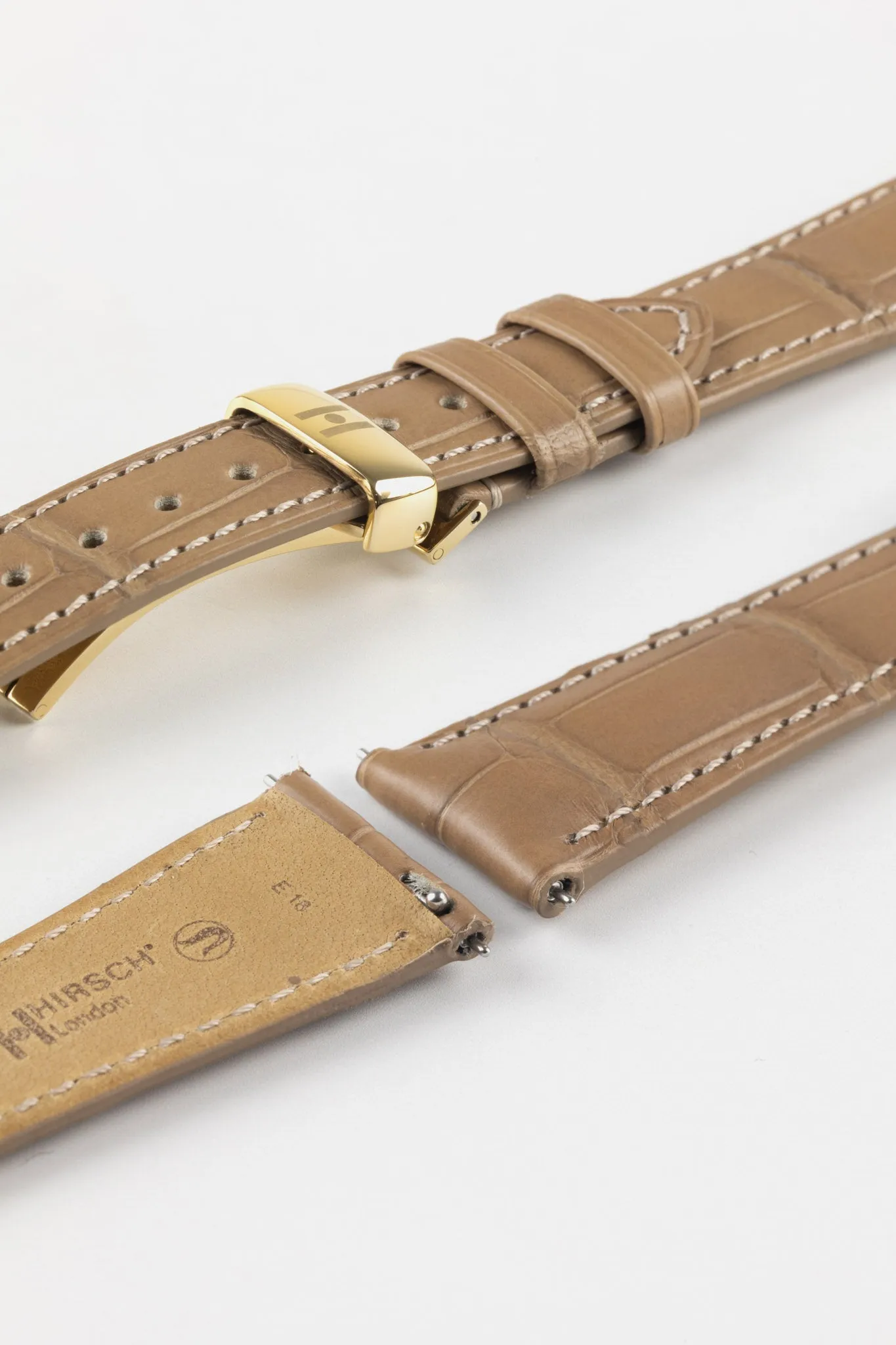Hirsch LONDON Matt Alligator Leather Watch Strap in BEIGE