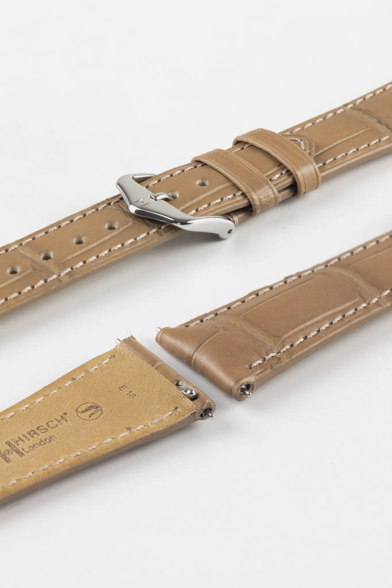 Hirsch LONDON Matt Alligator Leather Watch Strap in BEIGE