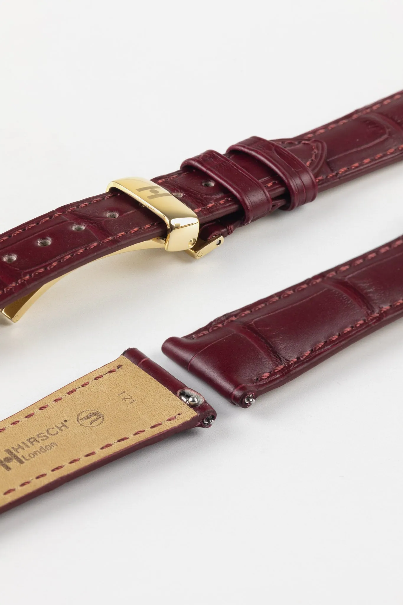 Hirsch LONDON Matt Alligator Leather Watch Strap in BURGUNDY