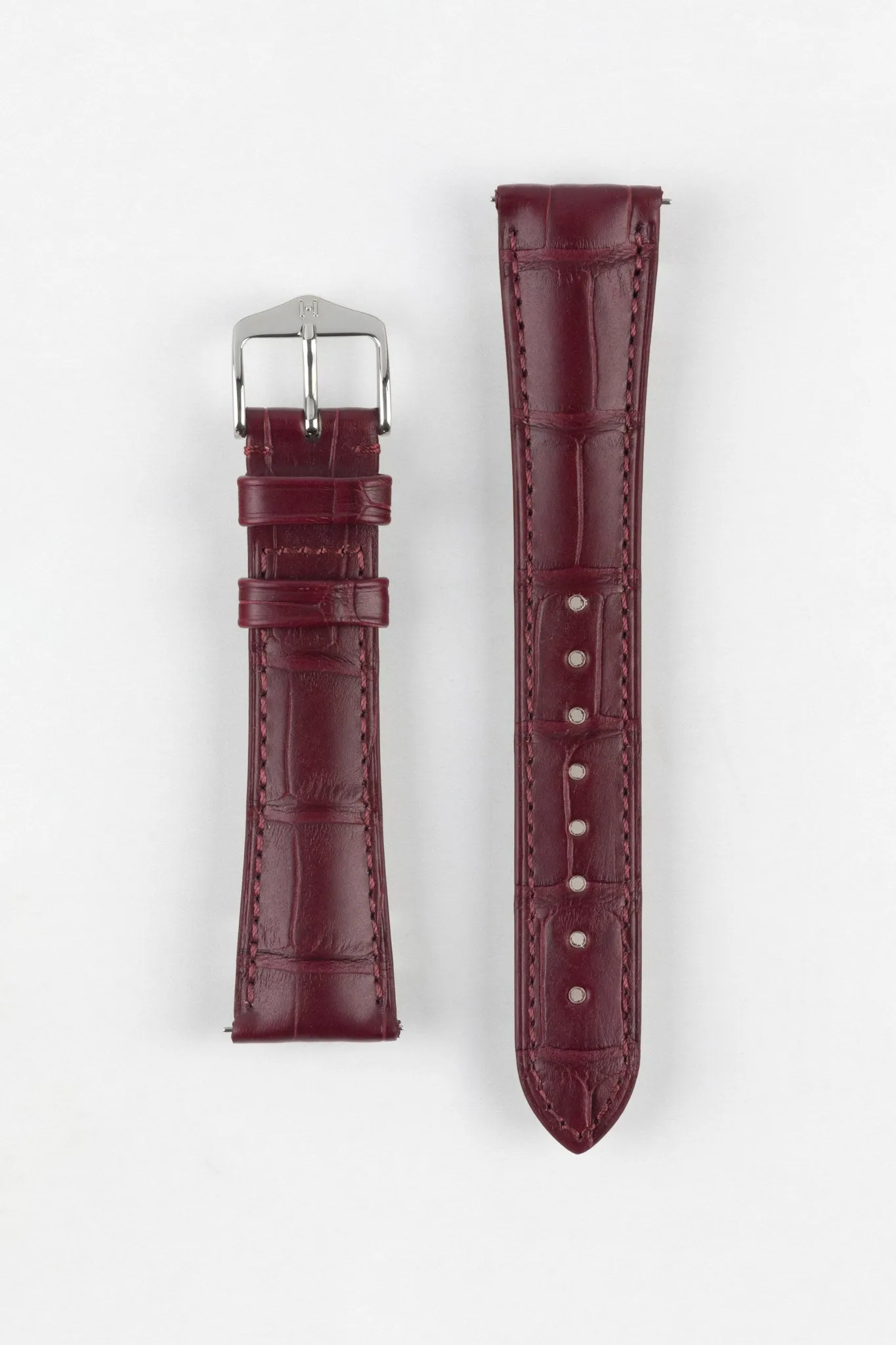 Hirsch LONDON Matt Alligator Leather Watch Strap in BURGUNDY