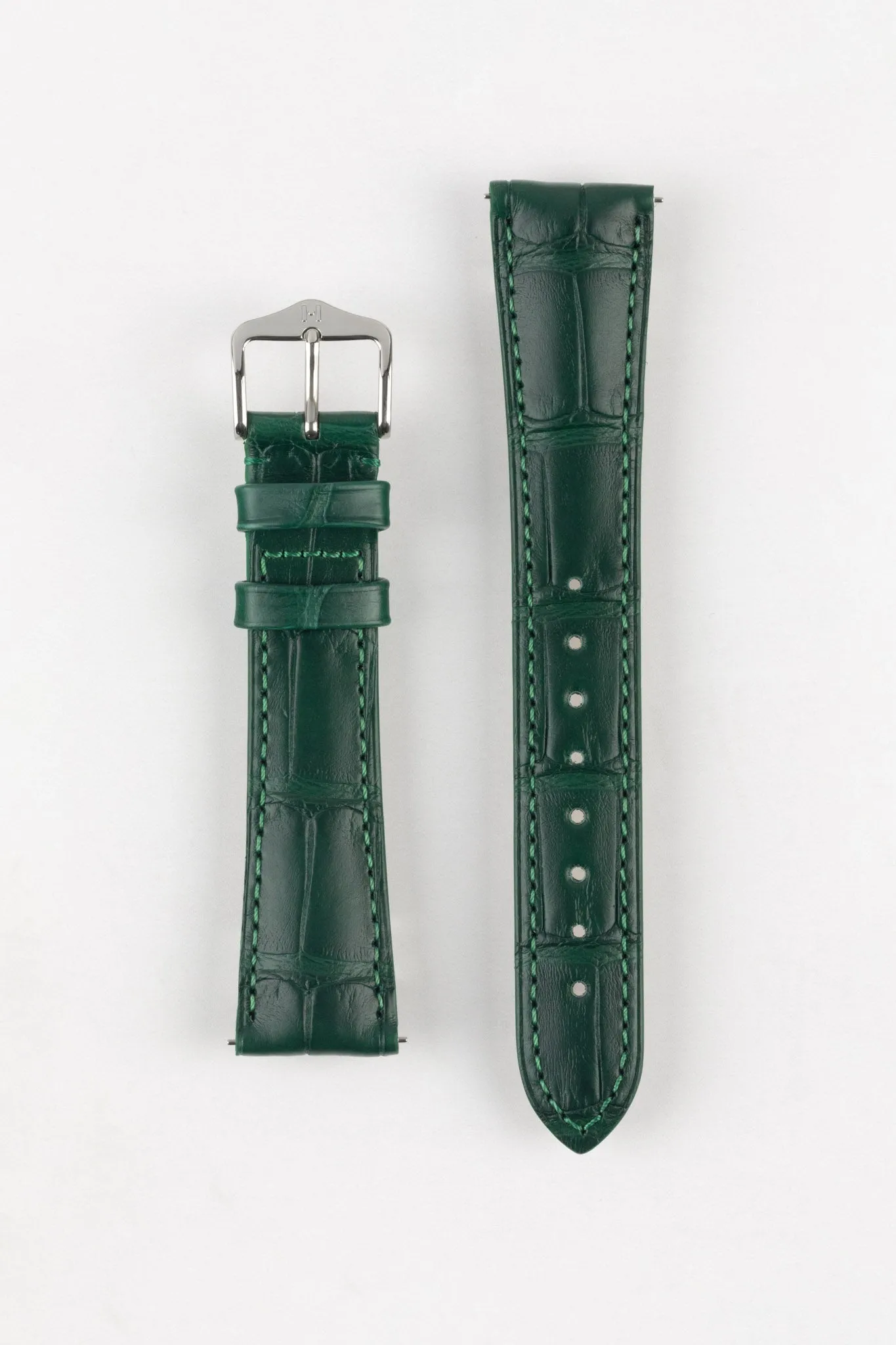 Hirsch LONDON Matt Alligator Leather Watch Strap in DARK GREEN