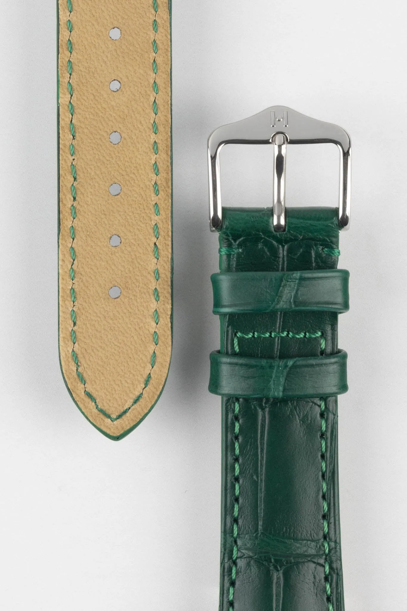 Hirsch LONDON Matt Alligator Leather Watch Strap in DARK GREEN