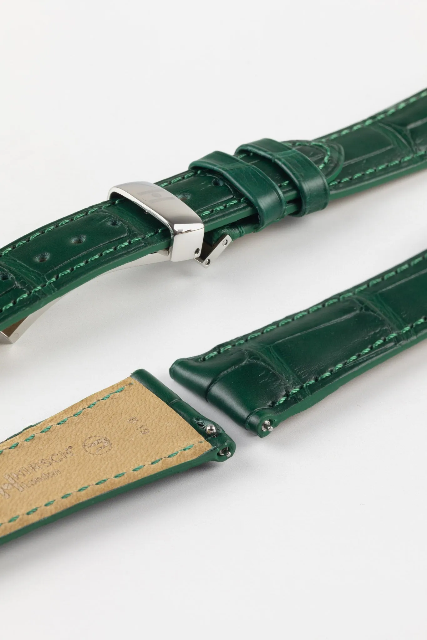 Hirsch LONDON Matt Alligator Leather Watch Strap in DARK GREEN