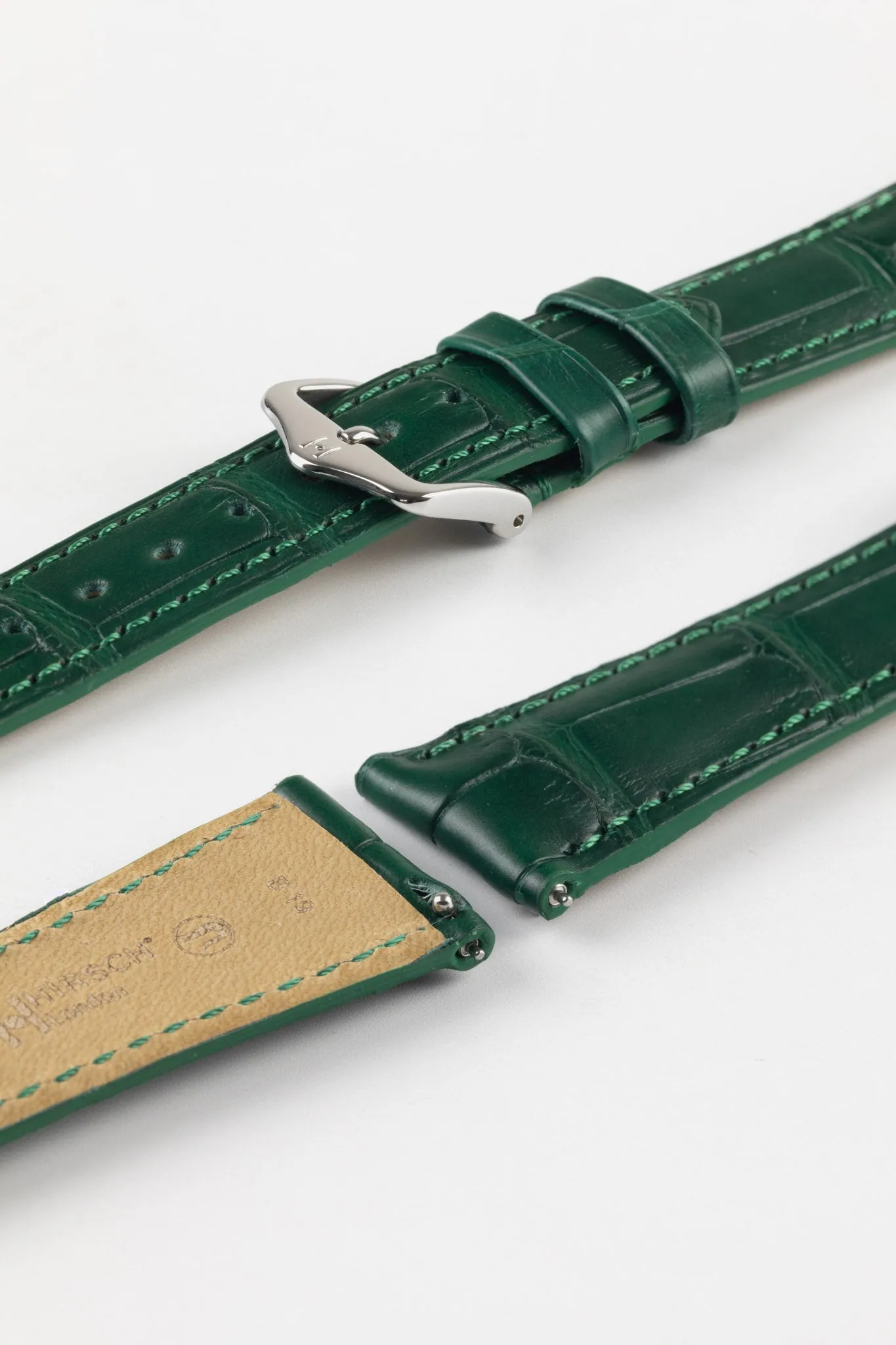 Hirsch LONDON Matt Alligator Leather Watch Strap in DARK GREEN