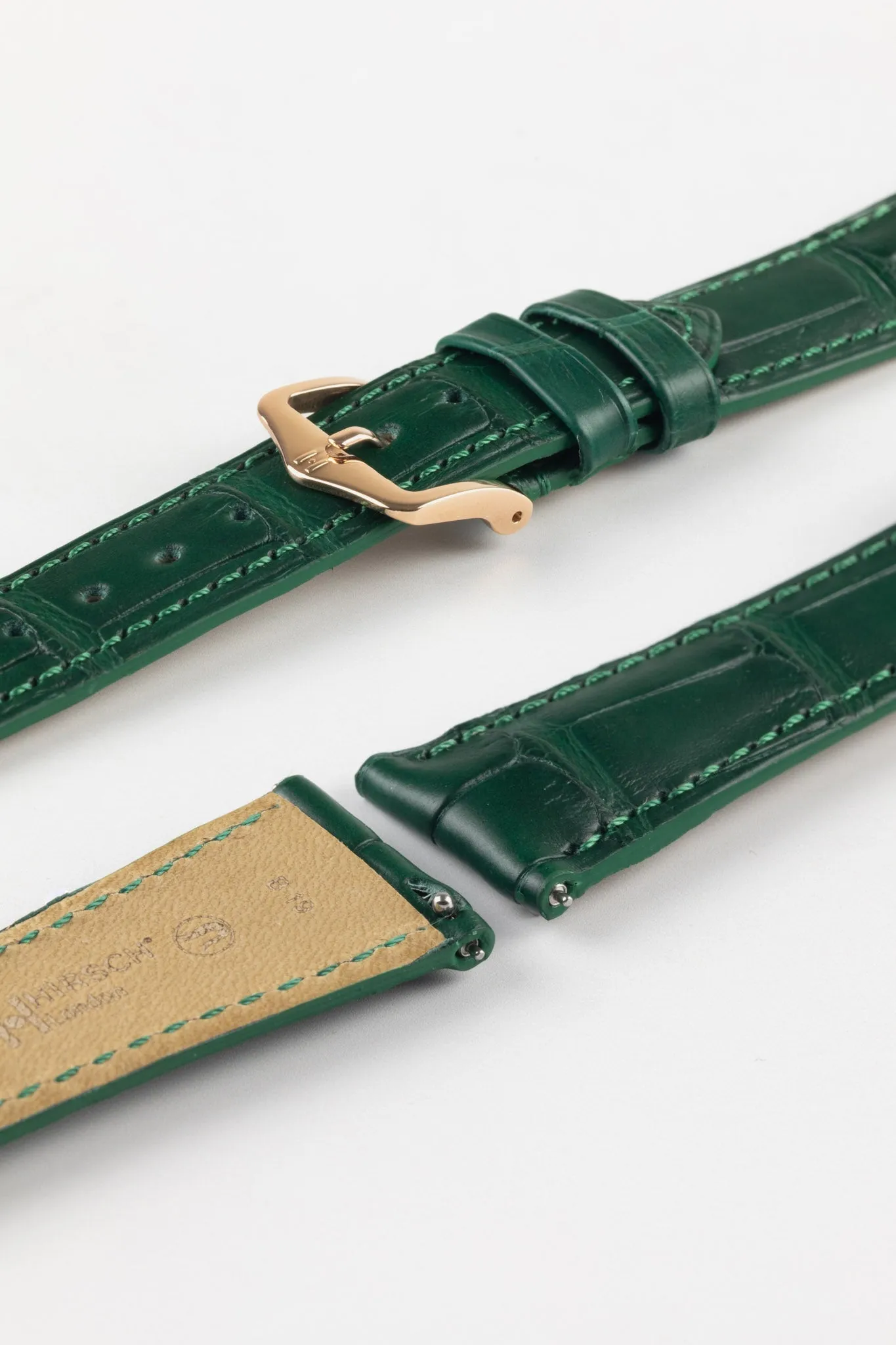 Hirsch LONDON Matt Alligator Leather Watch Strap in DARK GREEN