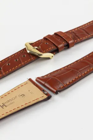 Hirsch LONDON Matt Alligator Leather Watch Strap in GOLD BROWN