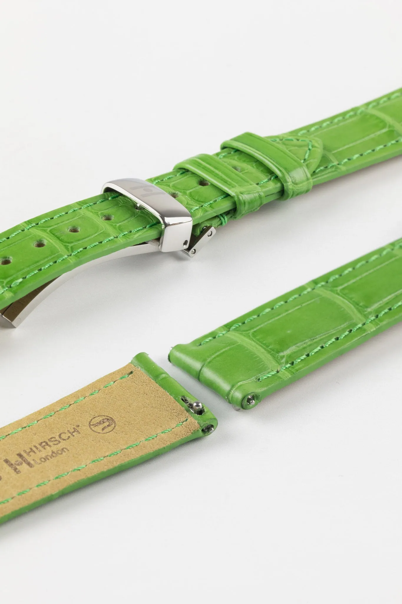 Hirsch LONDON Matt Alligator Leather Watch Strap in GREEN