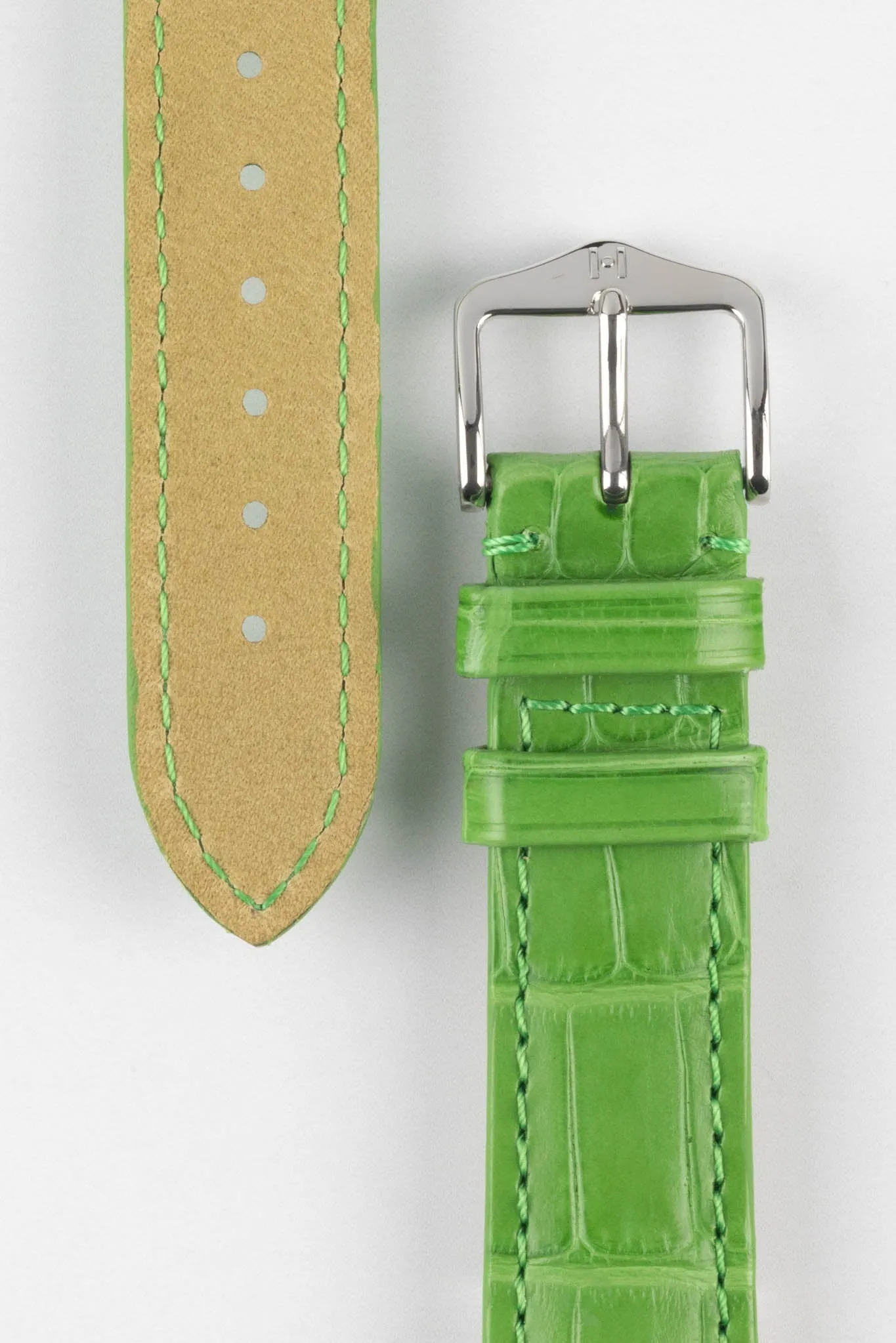 Hirsch LONDON Matt Alligator Leather Watch Strap in GREEN