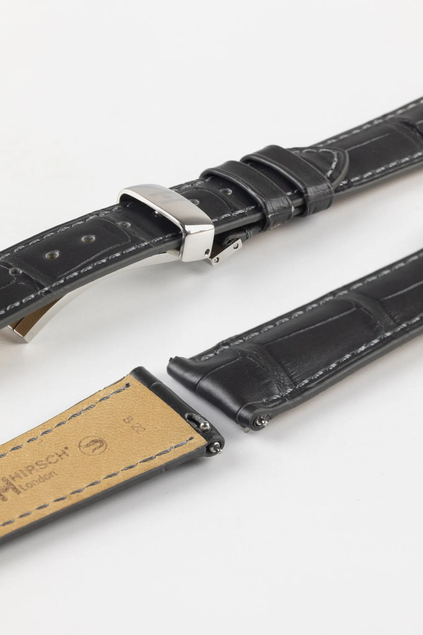 Hirsch LONDON Matt Alligator Leather Watch Strap in GREY