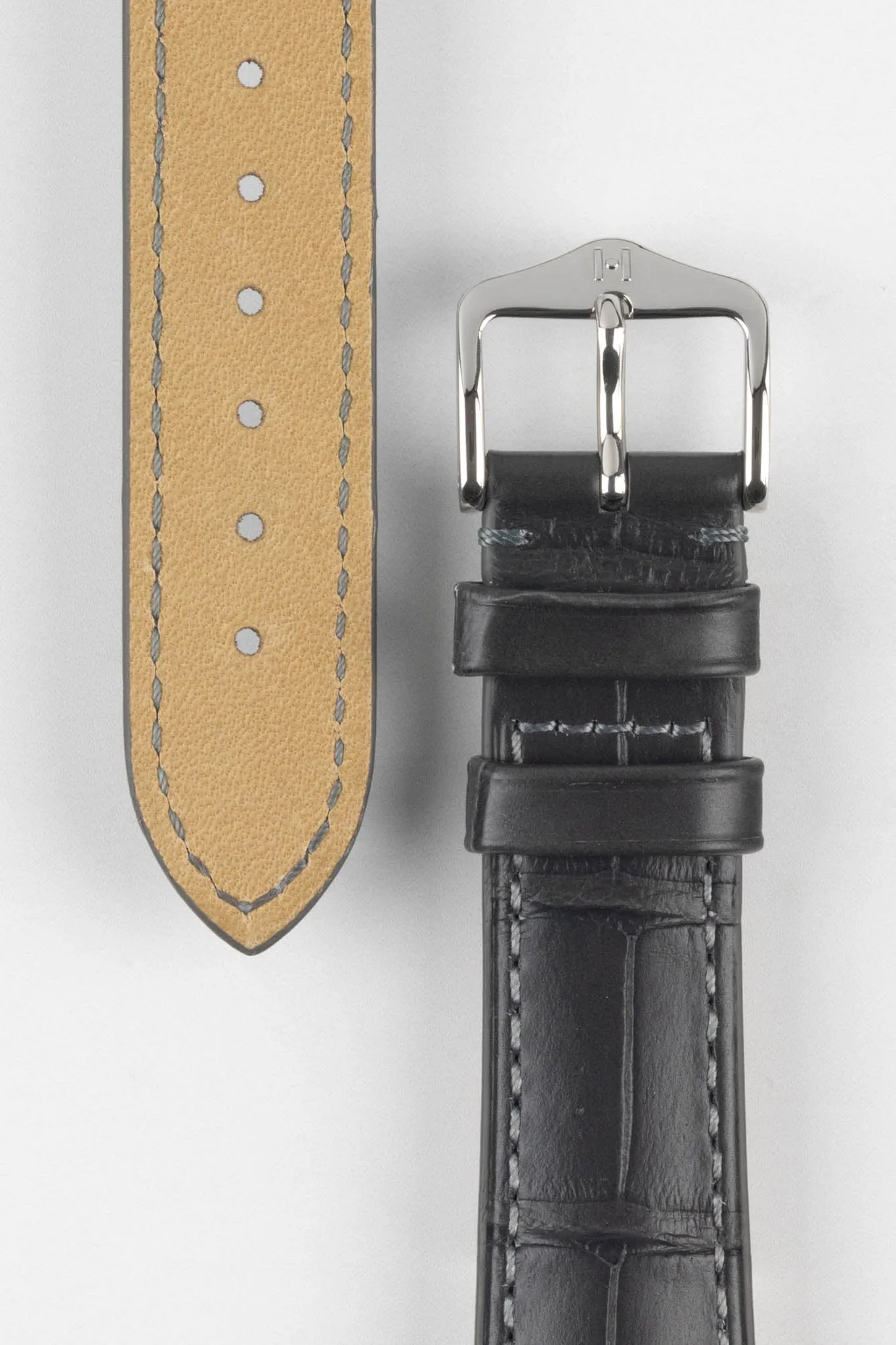 Hirsch LONDON Matt Alligator Leather Watch Strap in GREY