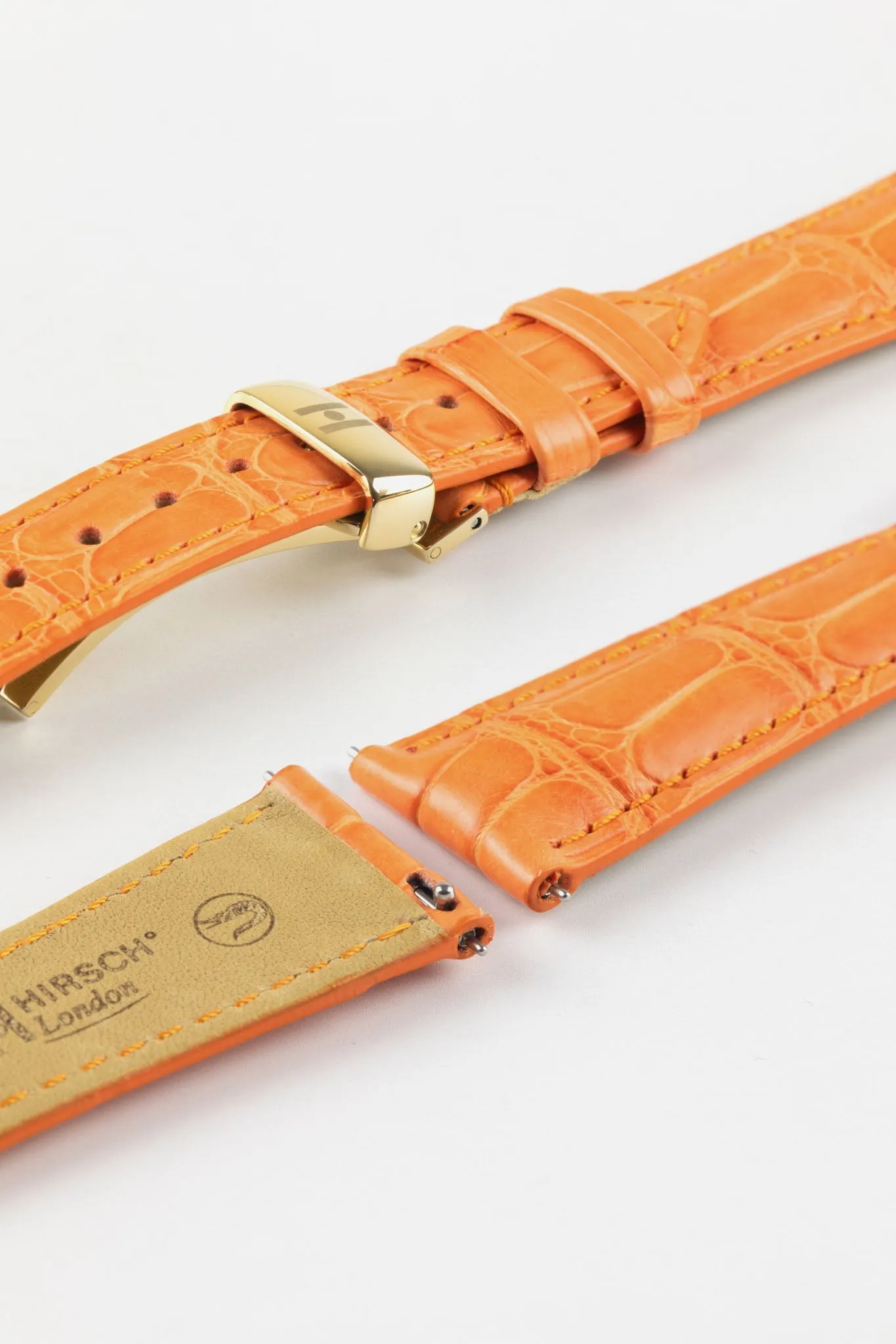 Hirsch LONDON Matt Alligator Leather Watch Strap in ORANGE
