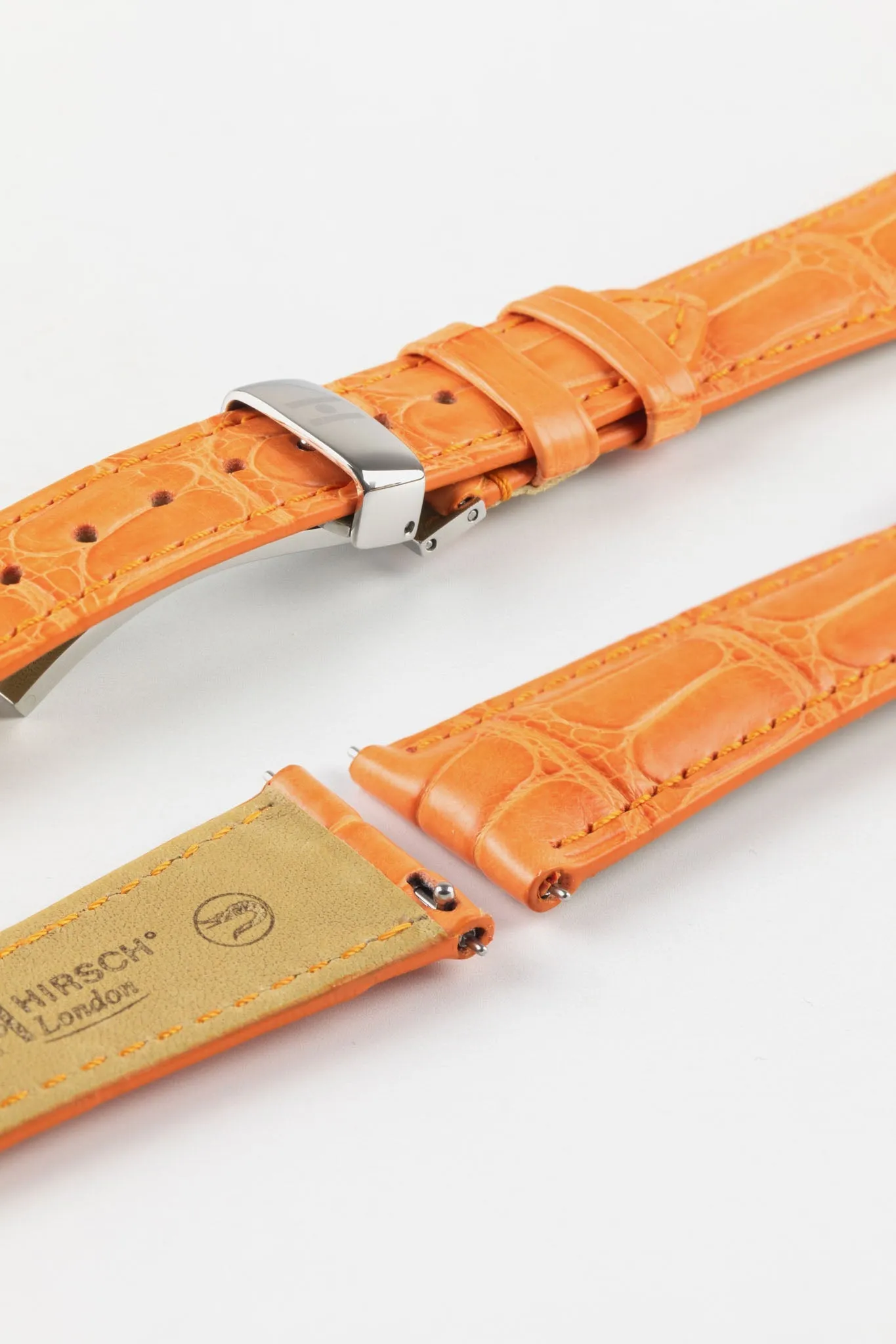 Hirsch LONDON Matt Alligator Leather Watch Strap in ORANGE