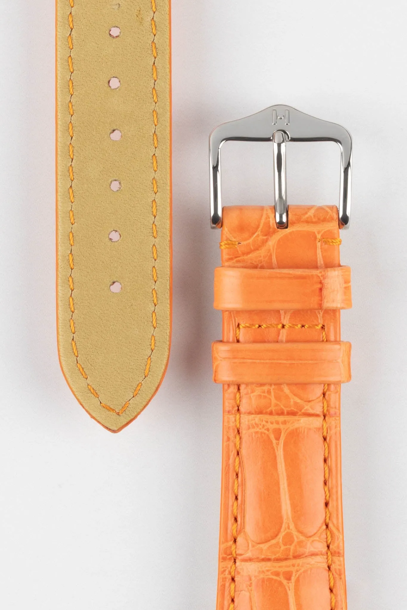 Hirsch LONDON Matt Alligator Leather Watch Strap in ORANGE