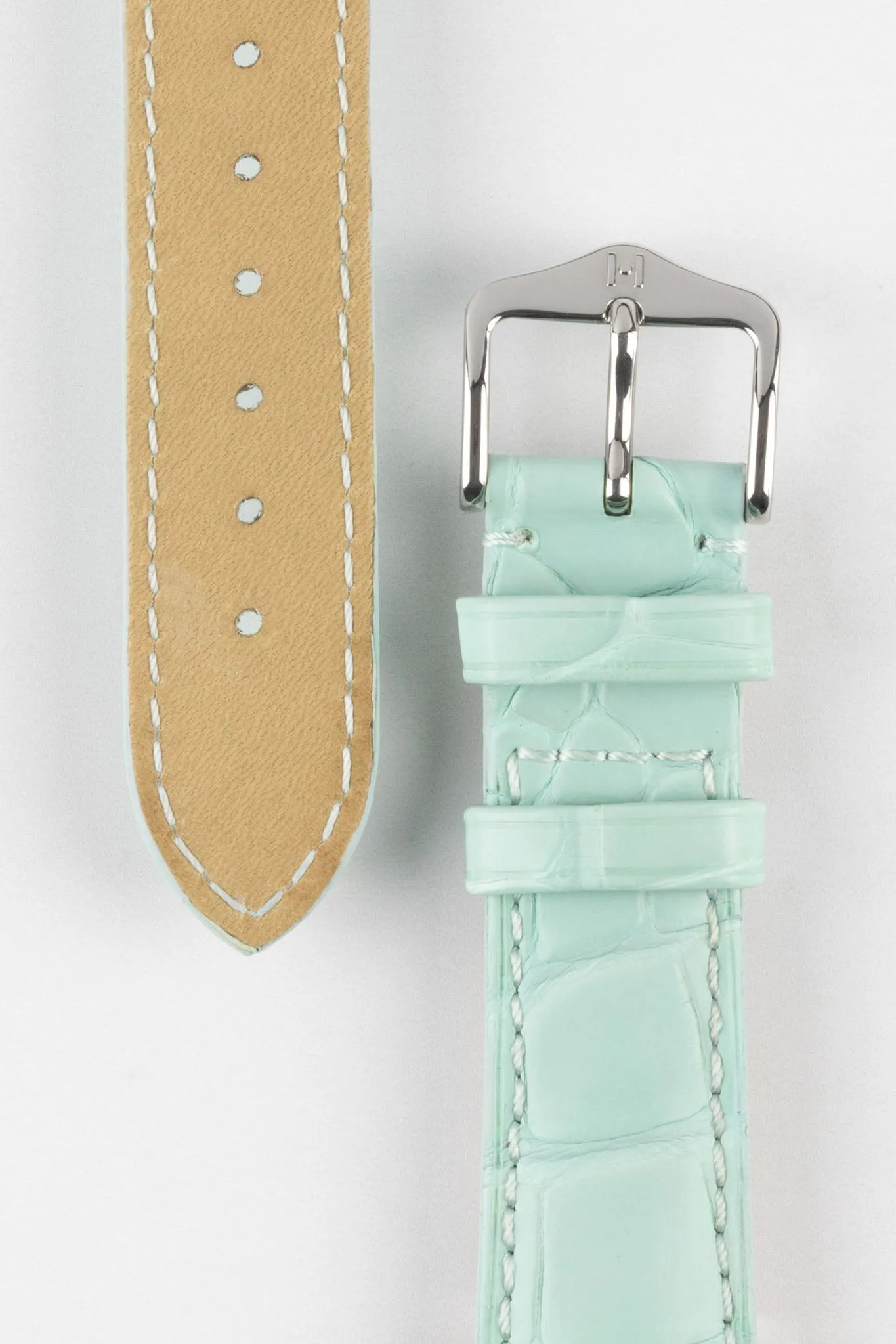 Hirsch LONDON Matt Alligator Leather Watch Strap in PASTEL BLUE