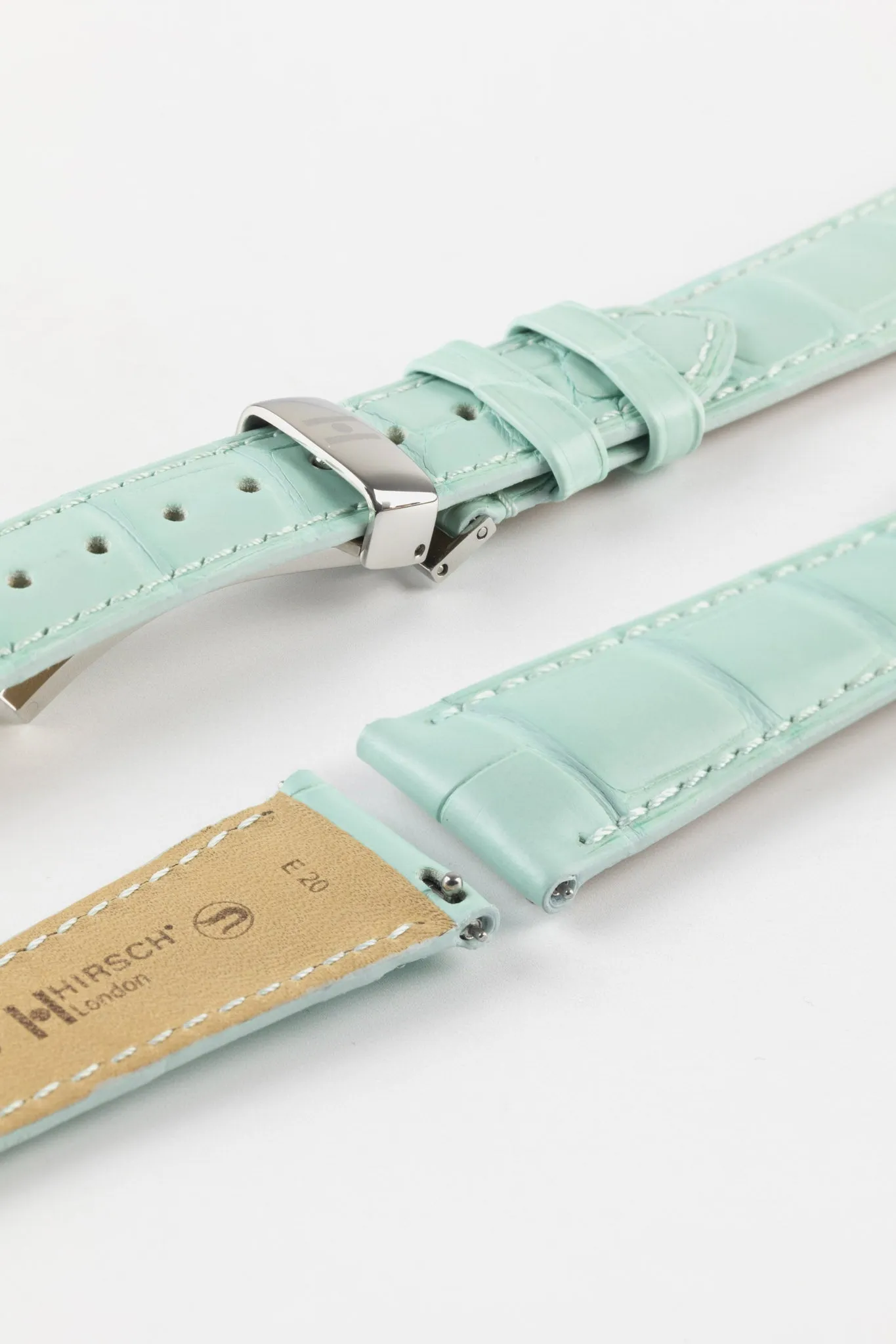 Hirsch LONDON Matt Alligator Leather Watch Strap in PASTEL BLUE