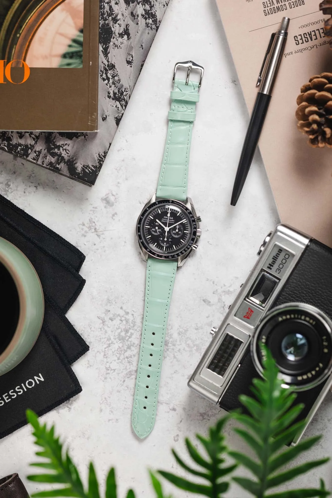 Hirsch LONDON Matt Alligator Leather Watch Strap in PASTEL BLUE
