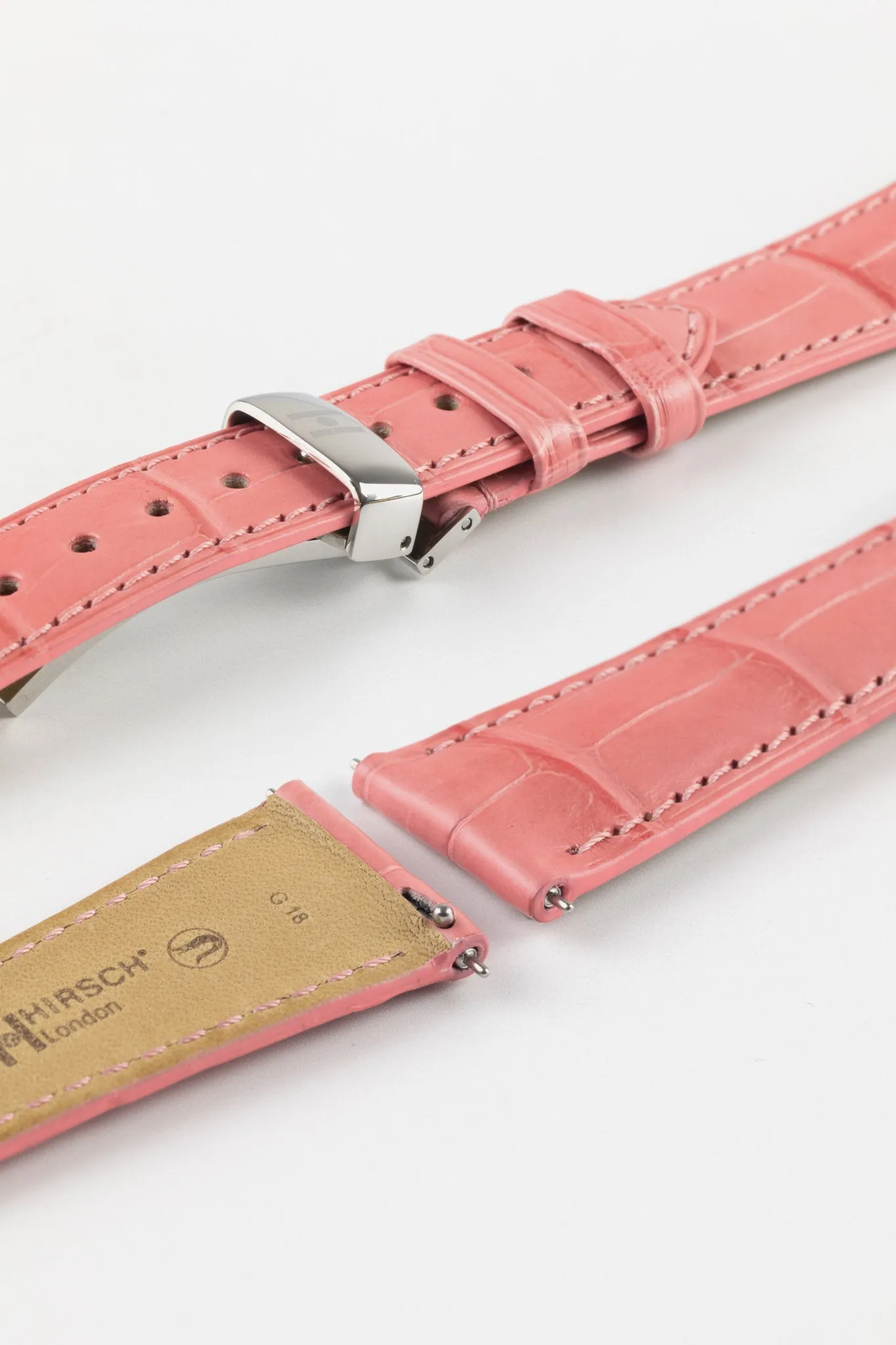Hirsch LONDON Matt Alligator Leather Watch Strap in PINK