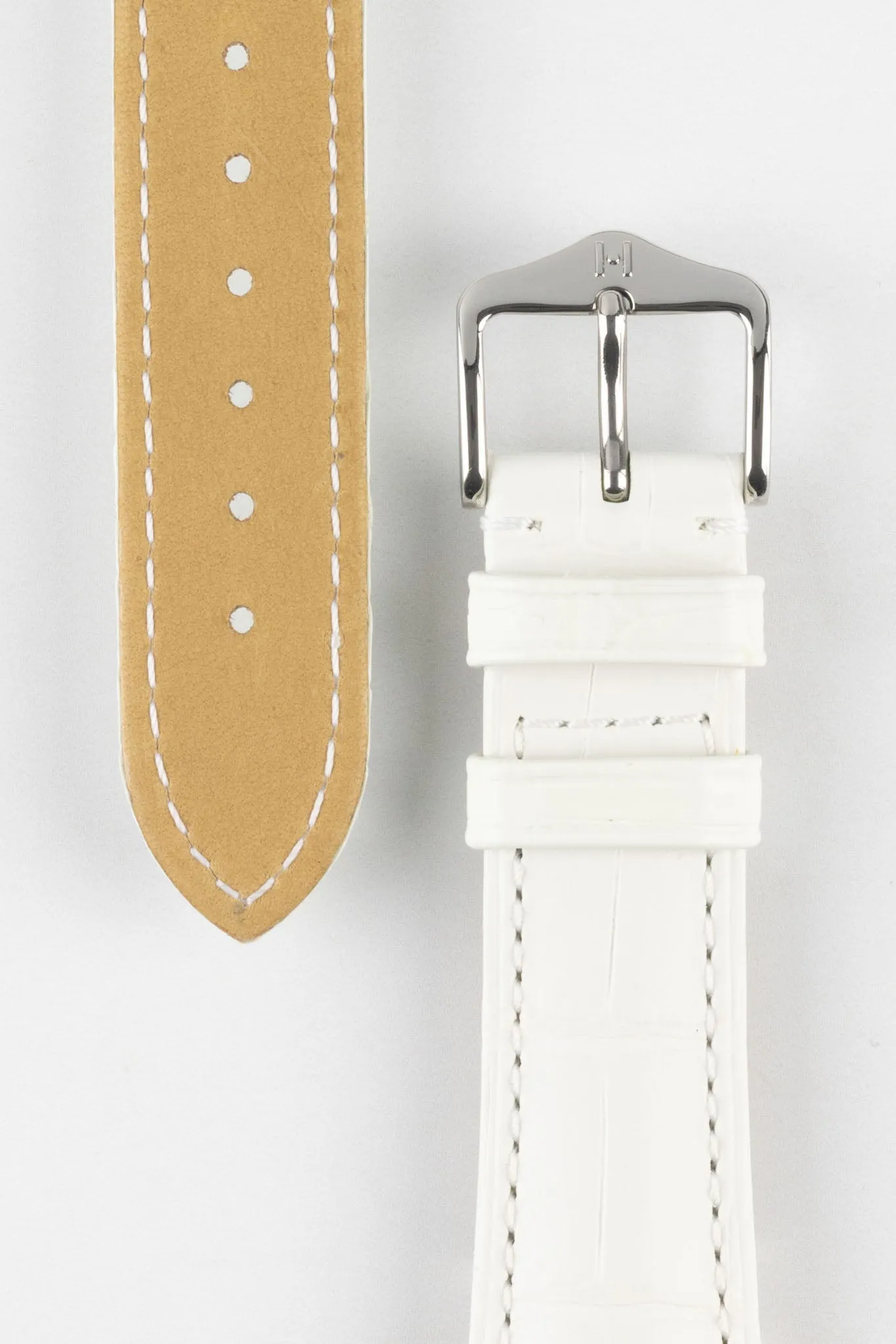 Hirsch LONDON Matt Alligator Leather Watch Strap in WHITE