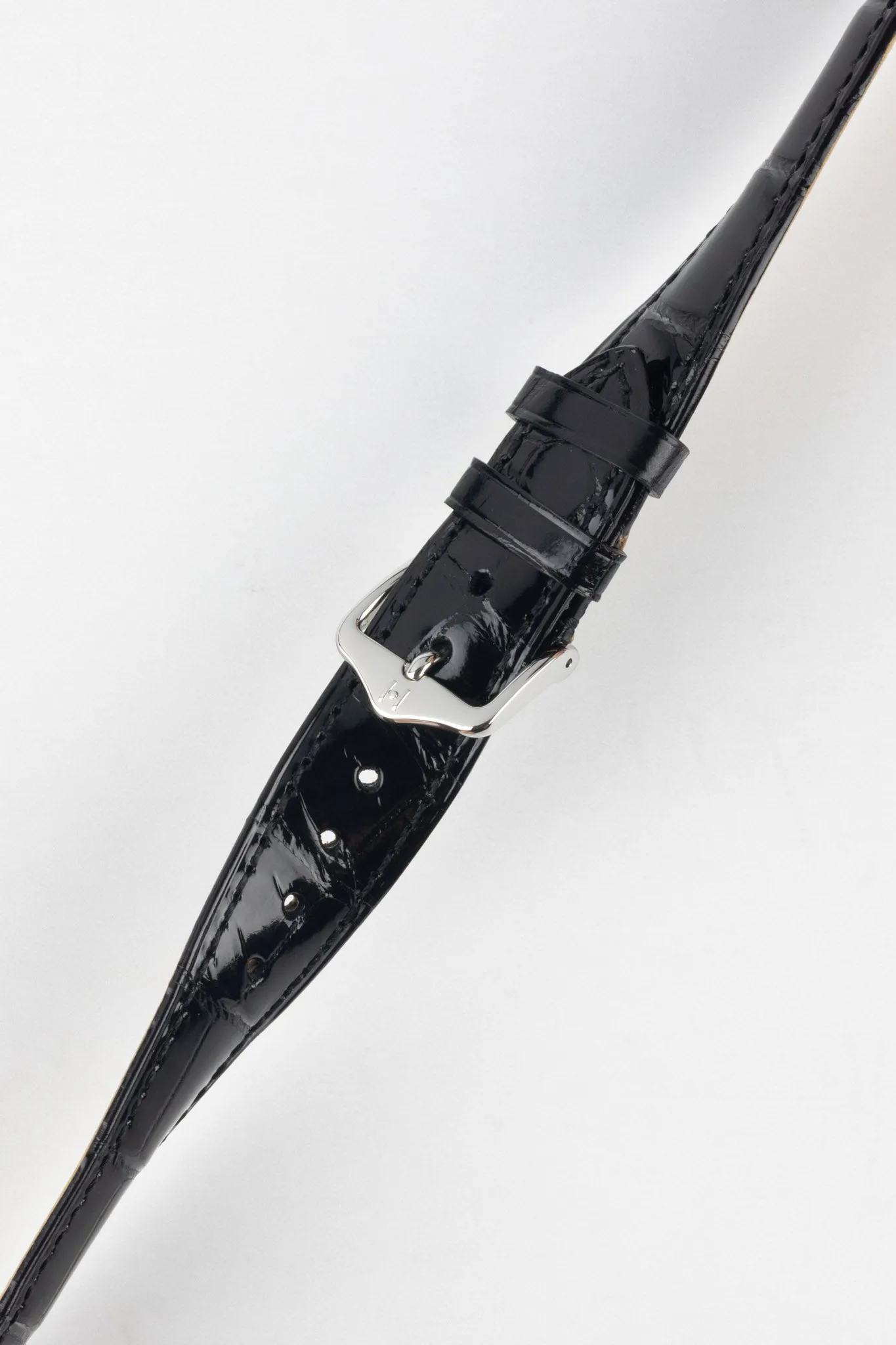 Hirsch LONDON Shiny Alligator Leather Watch Strap in BLACK