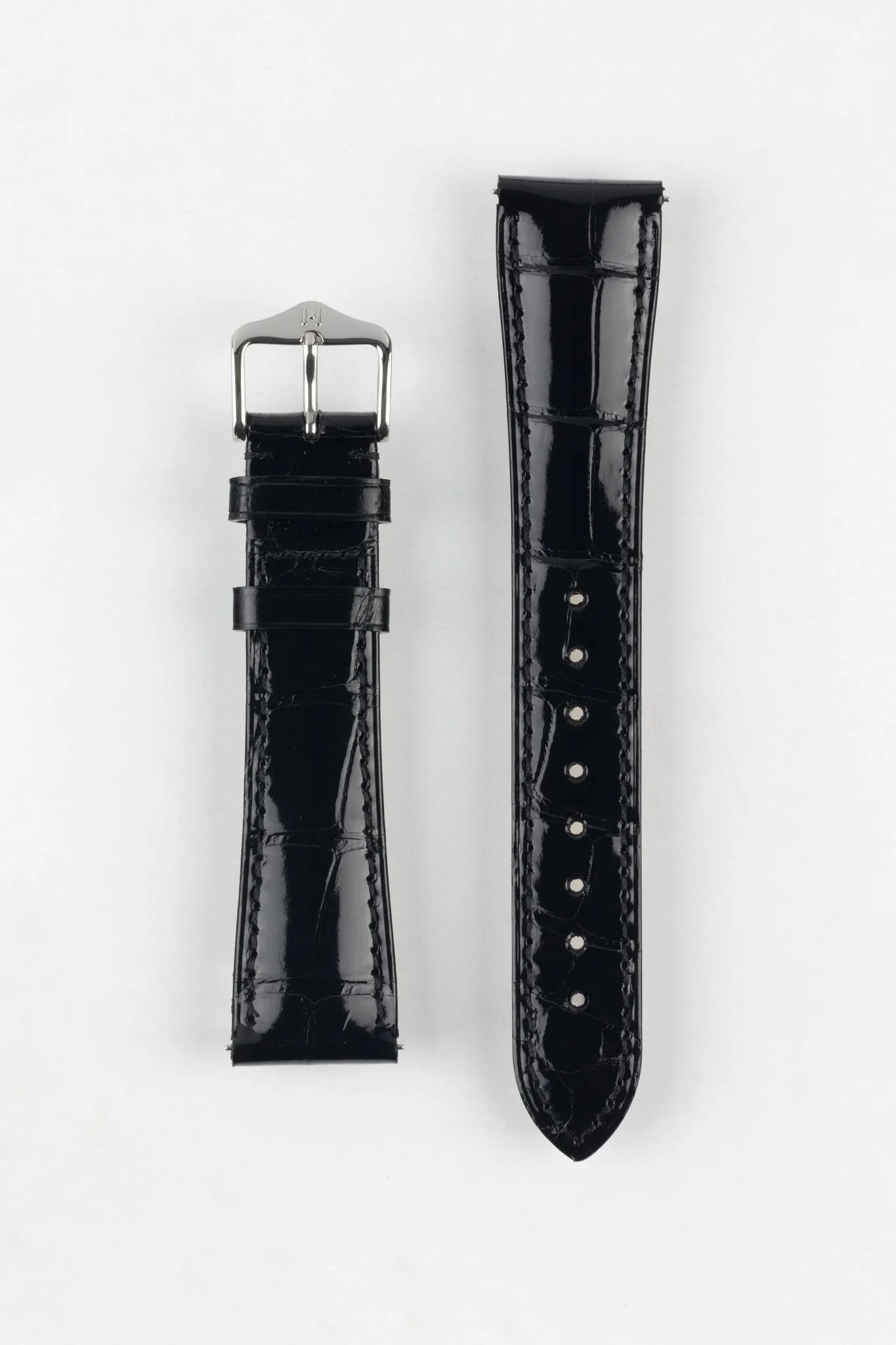 Hirsch LONDON Shiny Alligator Leather Watch Strap in BLACK