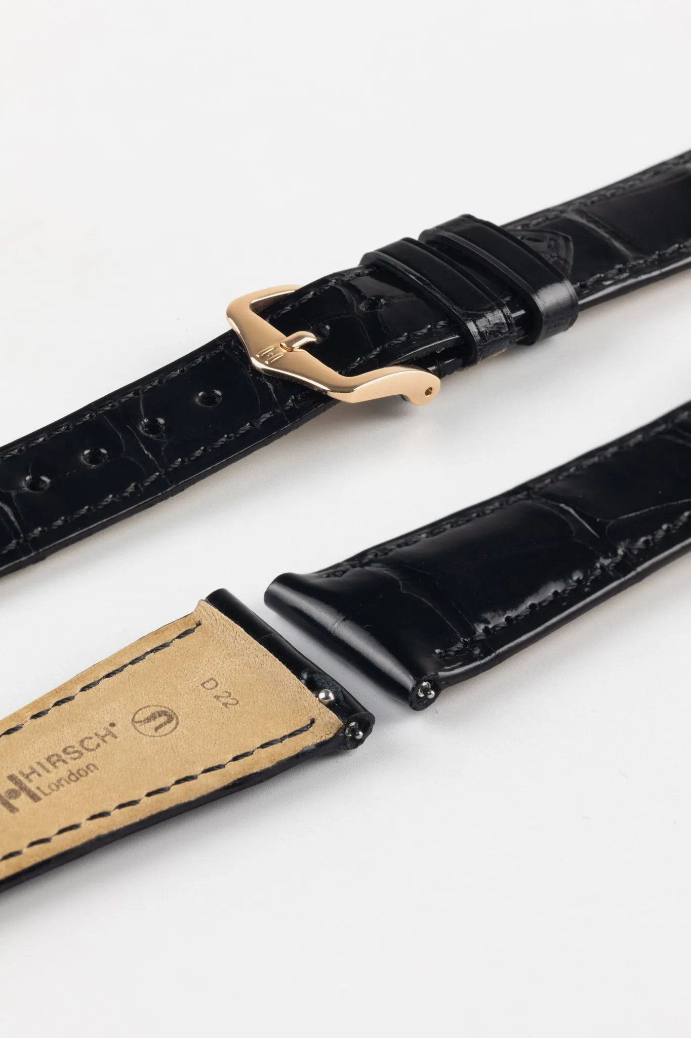 Hirsch LONDON Shiny Alligator Leather Watch Strap in BLACK