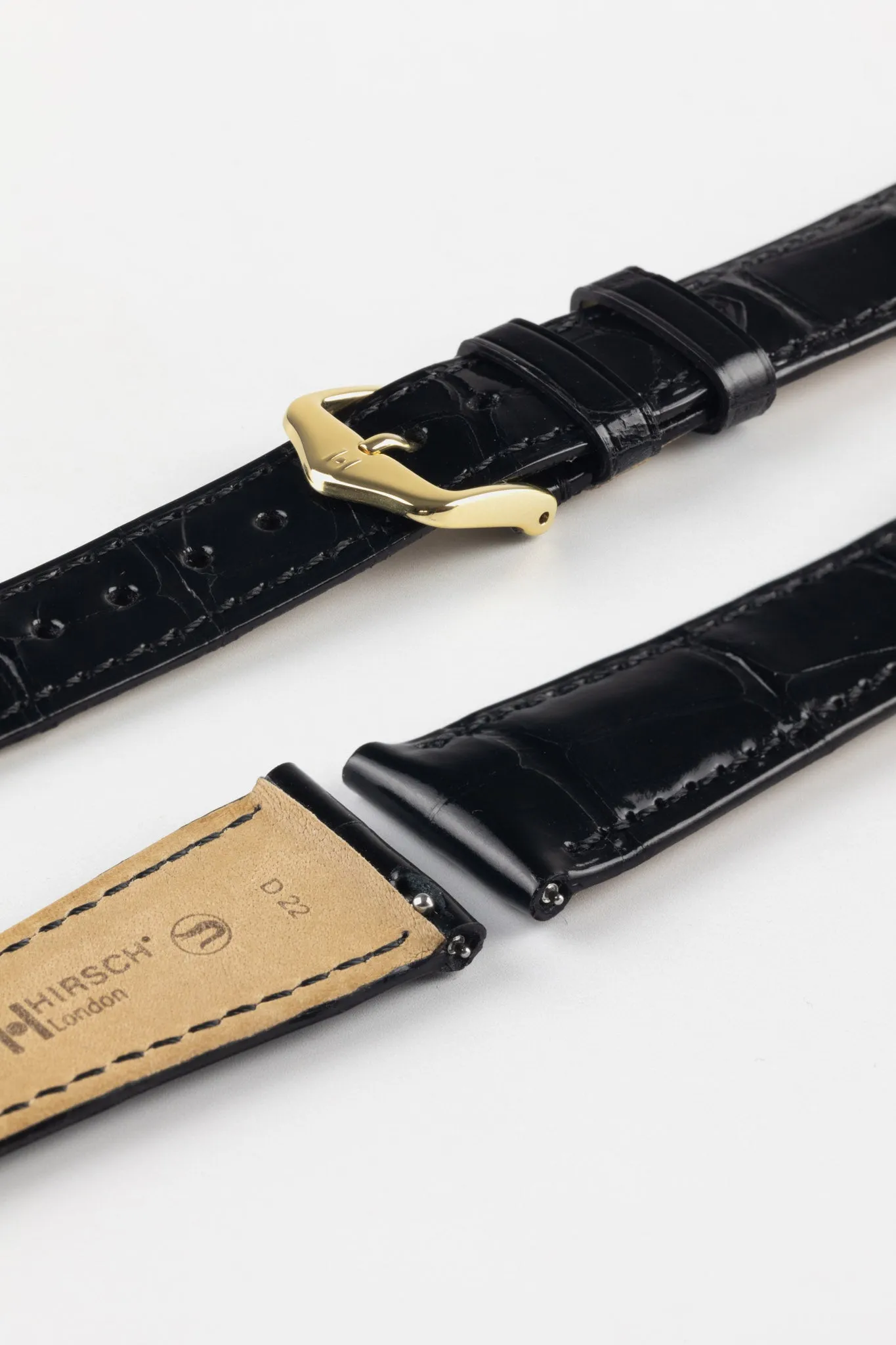 Hirsch LONDON Shiny Alligator Leather Watch Strap in BLACK