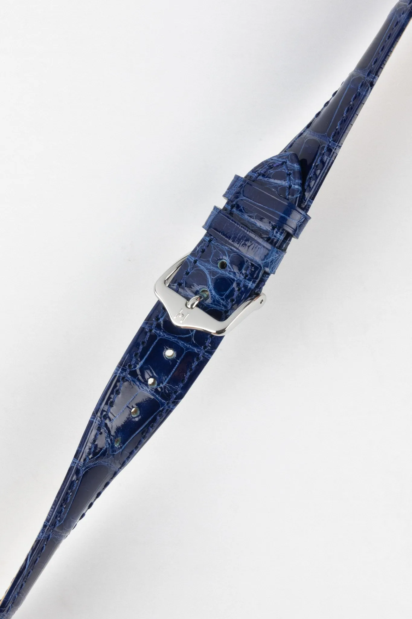 Hirsch LONDON Shiny Alligator Leather Watch Strap in BLUE