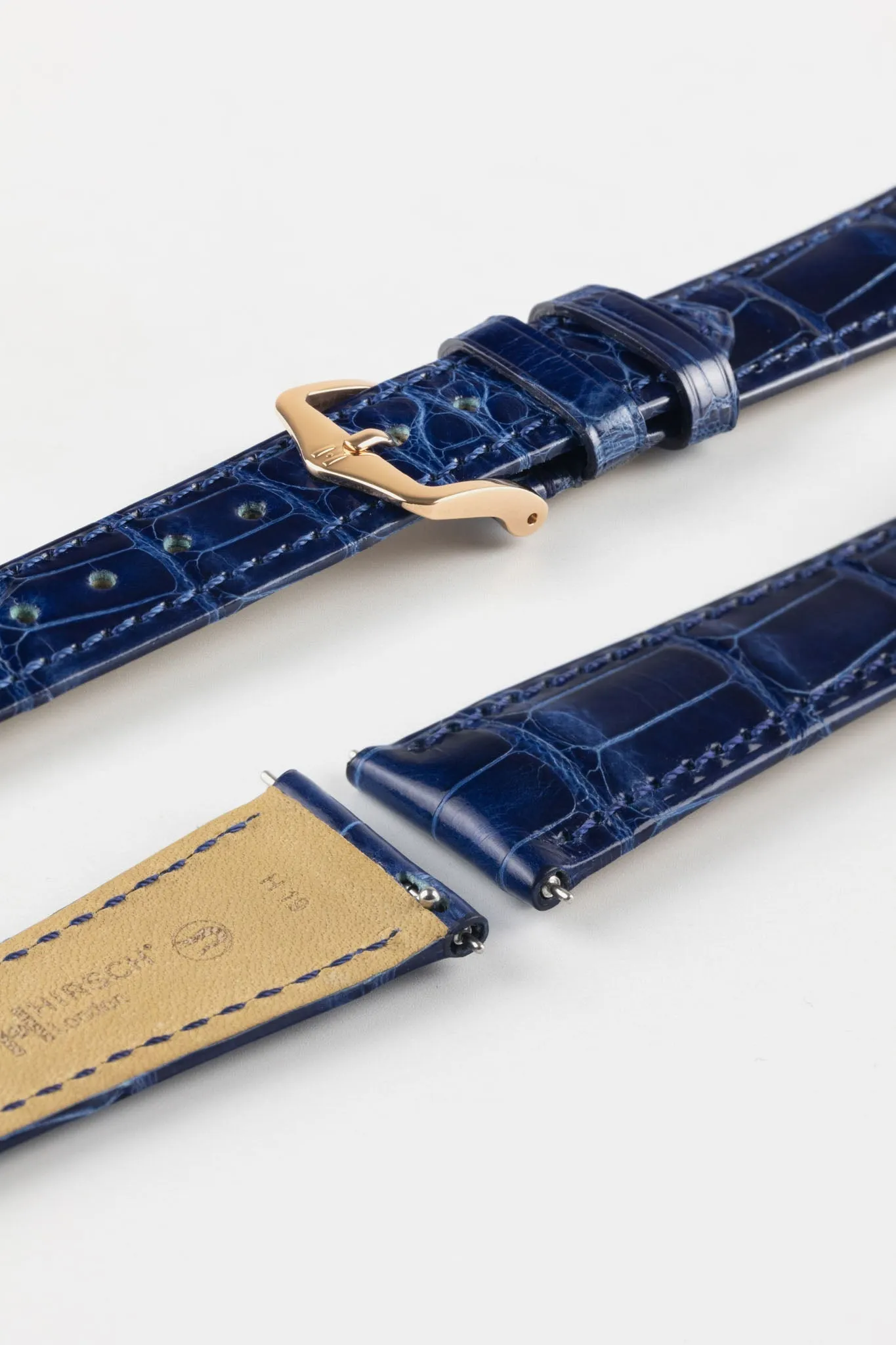 Hirsch LONDON Shiny Alligator Leather Watch Strap in BLUE