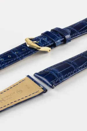 Hirsch LONDON Shiny Alligator Leather Watch Strap in BLUE