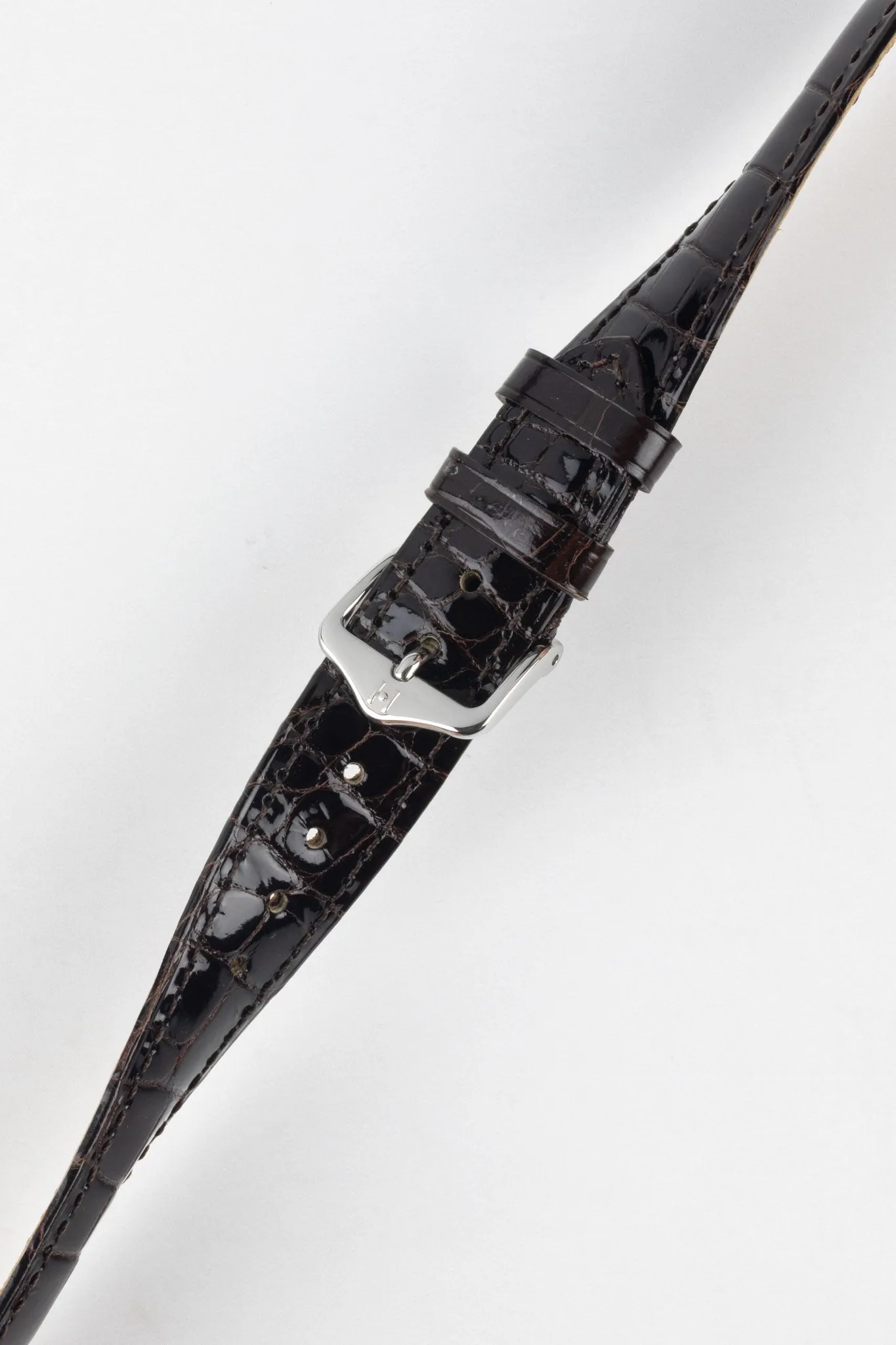 Hirsch LONDON Shiny Alligator Leather Watch Strap in BROWN