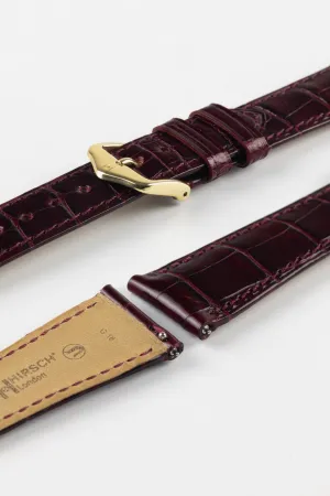Hirsch LONDON Shiny Alligator Leather Watch Strap in BURGUNDY
