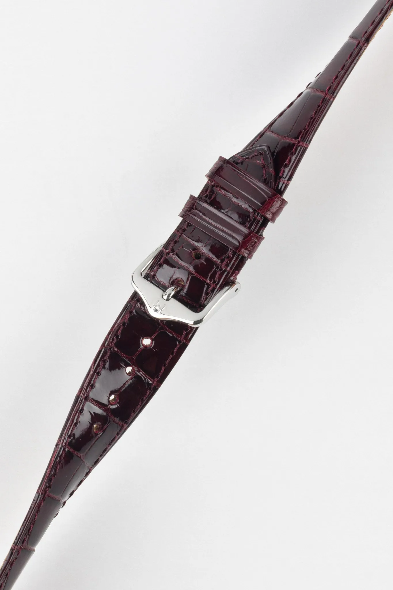 Hirsch LONDON Shiny Alligator Leather Watch Strap in BURGUNDY