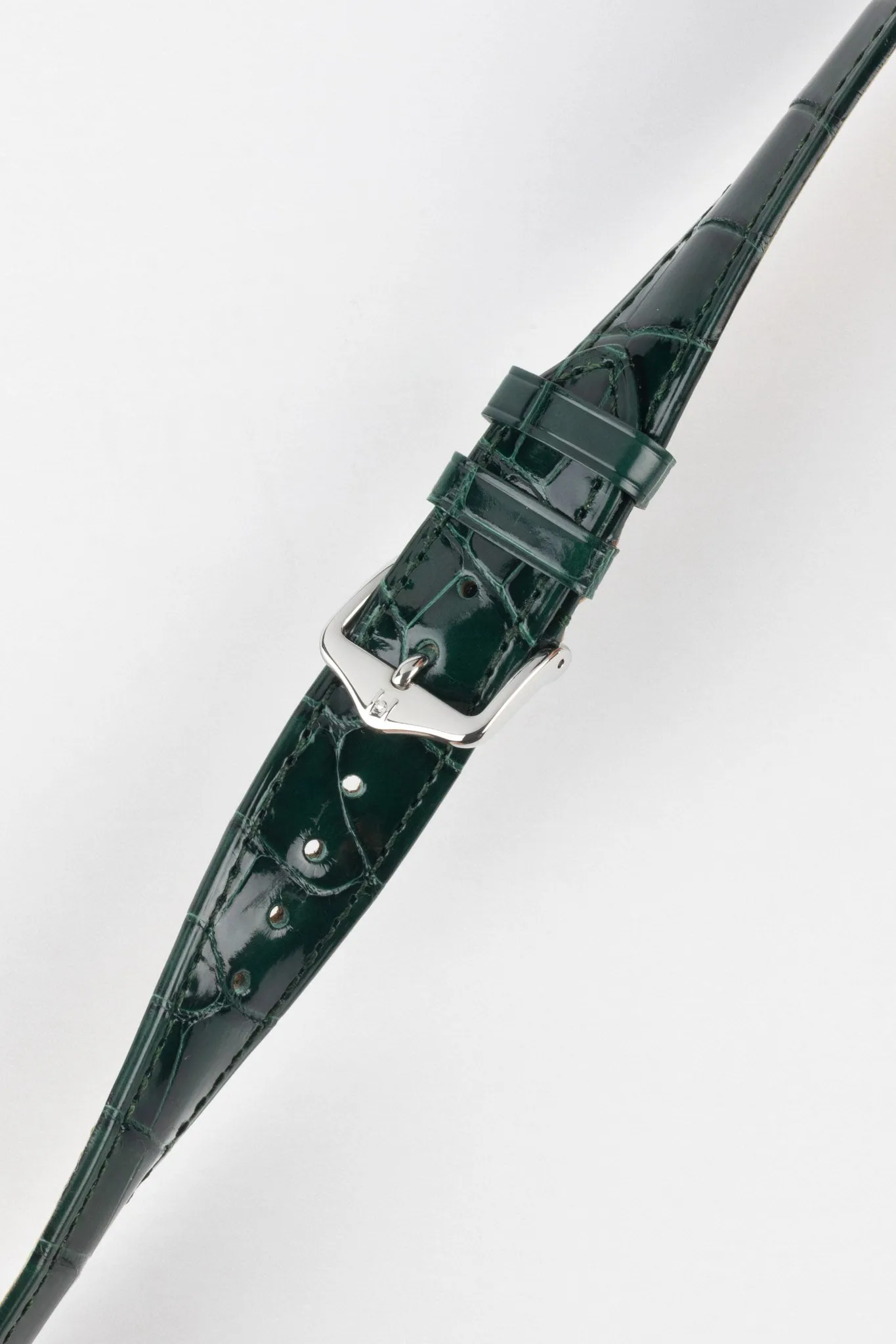 Hirsch LONDON Shiny Alligator Leather Watch Strap in DARK GREEN