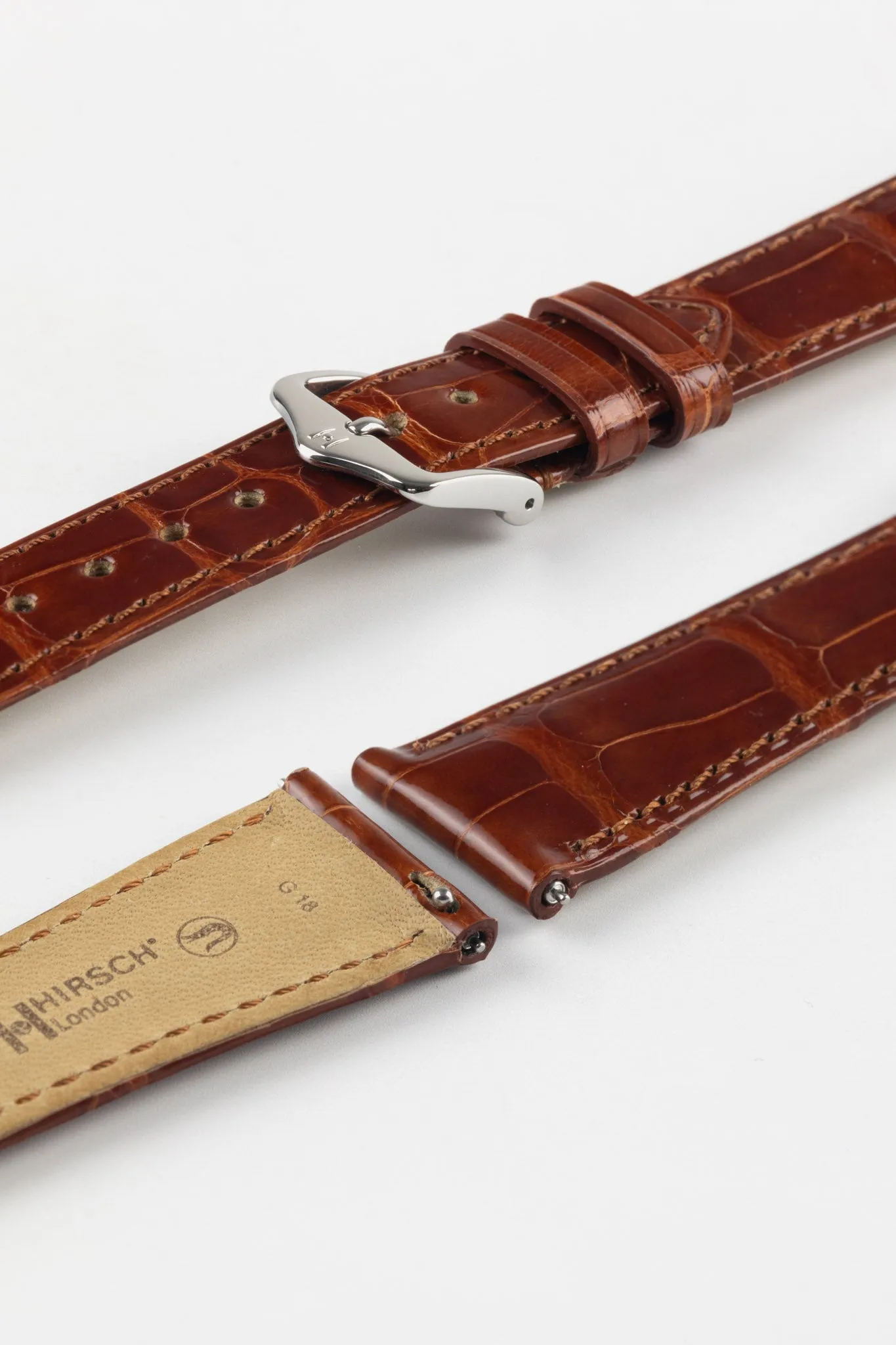 Hirsch LONDON Shiny Alligator Leather Watch Strap in GOLD BROWN