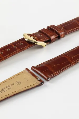 Hirsch LONDON Shiny Alligator Leather Watch Strap in GOLD BROWN