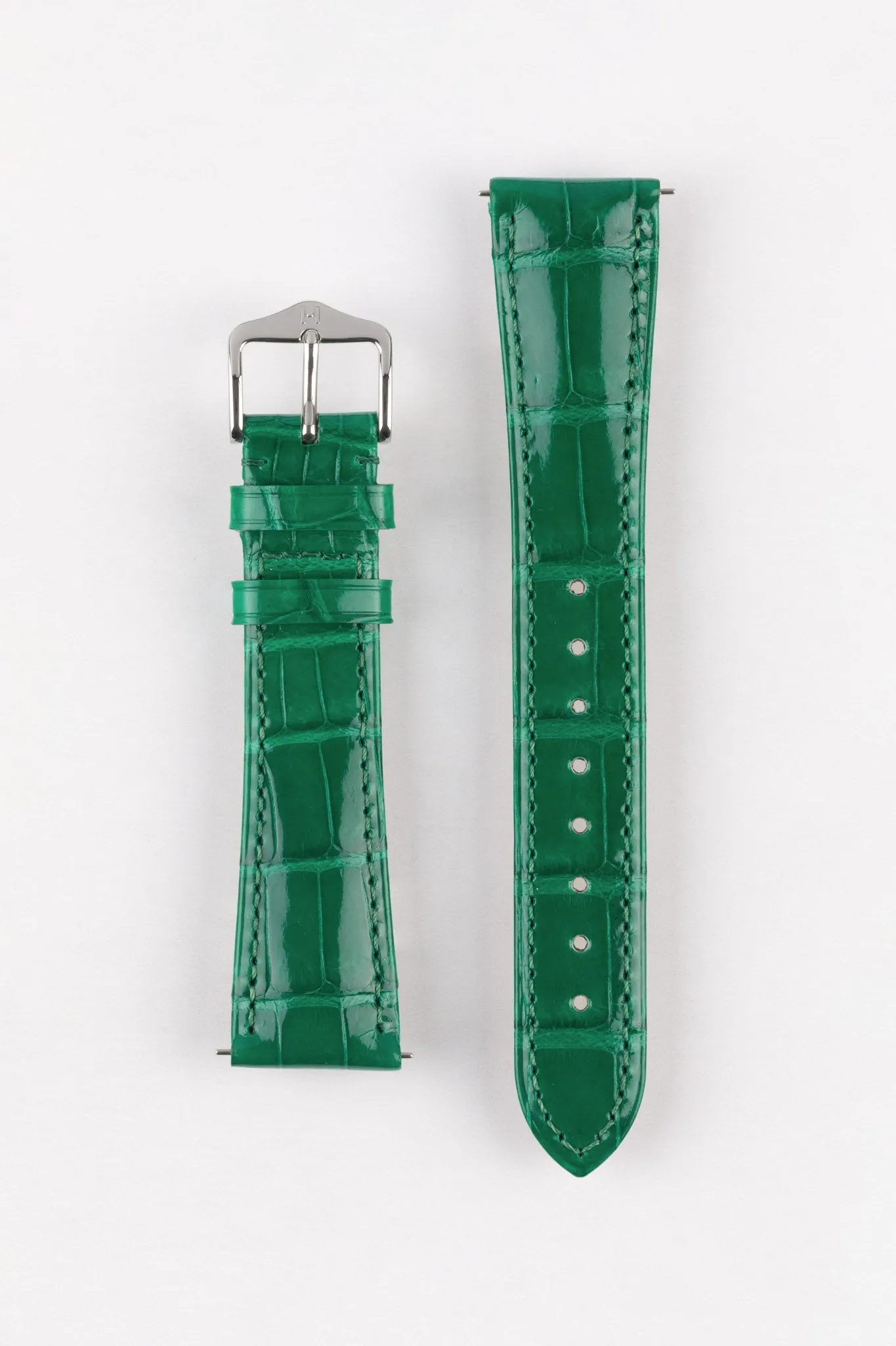 Hirsch LONDON Shiny Alligator Leather Watch Strap in GREEN