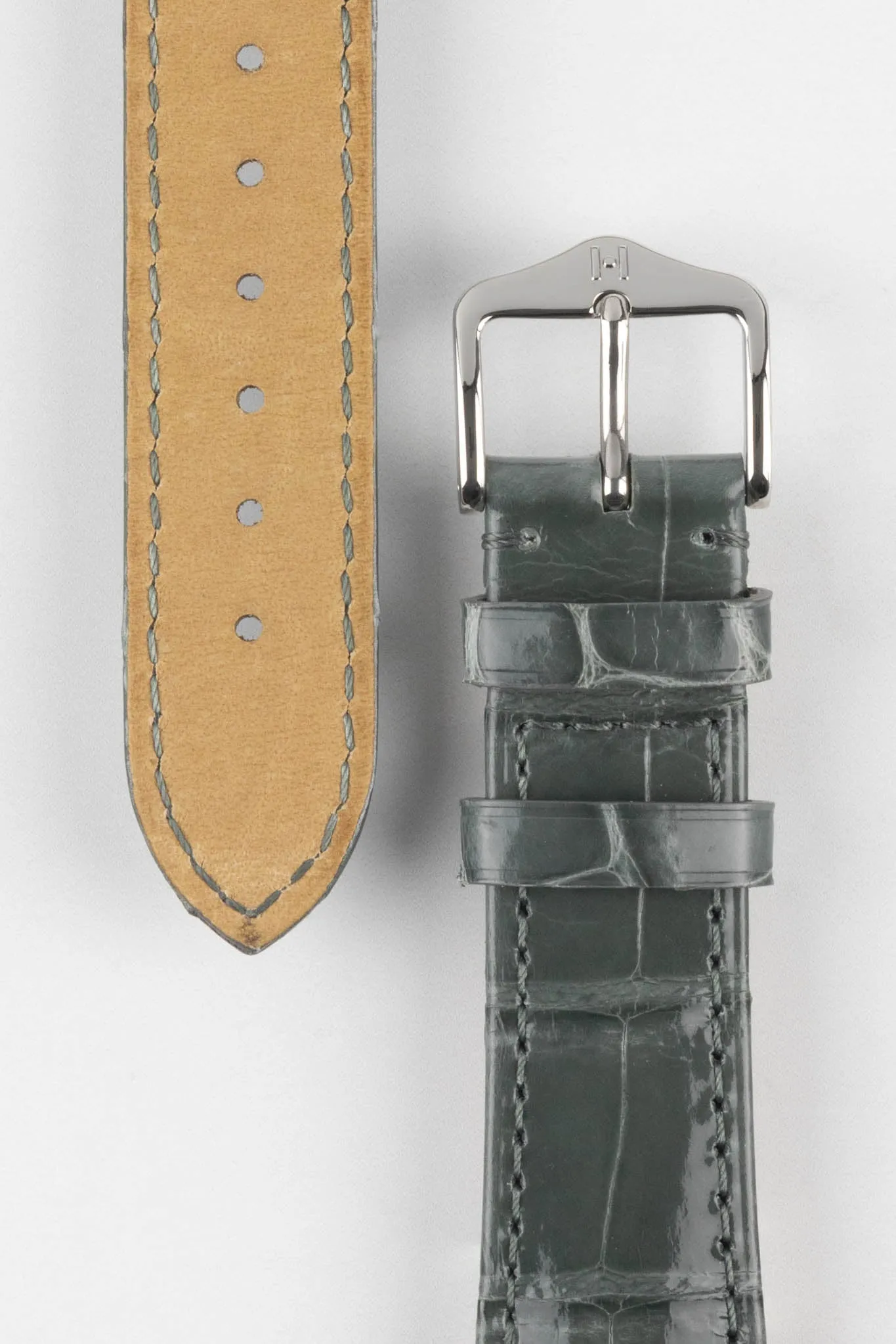 Hirsch LONDON Shiny Alligator Leather Watch Strap in GREY